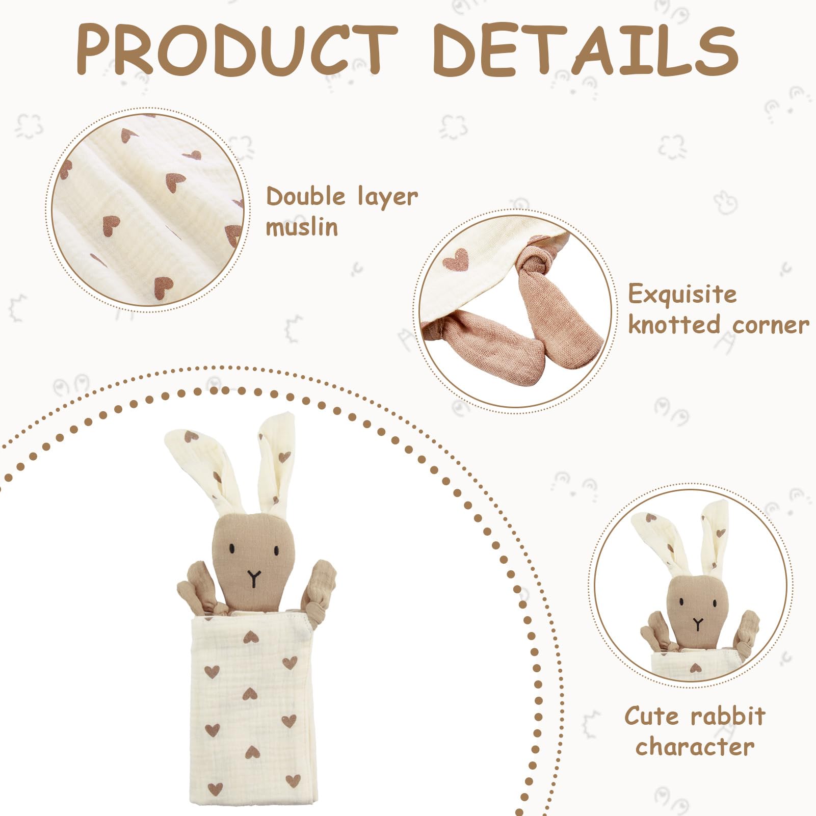 ORUZA Baby Comforters - Rabbit Baby Blanket for Infant Toddler Newborn Boys and Girls, Beige Khaki - Image 3