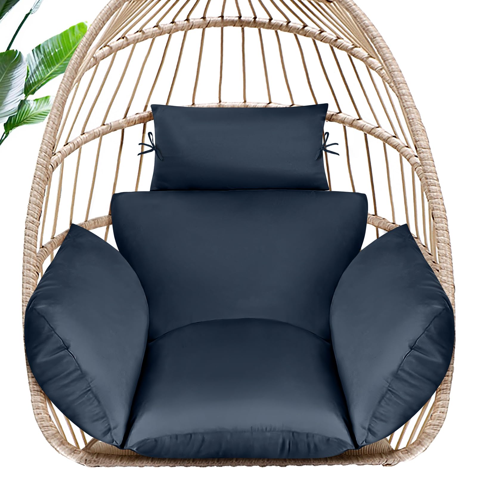 magic elephant egg chair cushion, memory foam indoor outdoor hanging egg chair cushion replacement, patio basket swing cushion with headrest (blue)