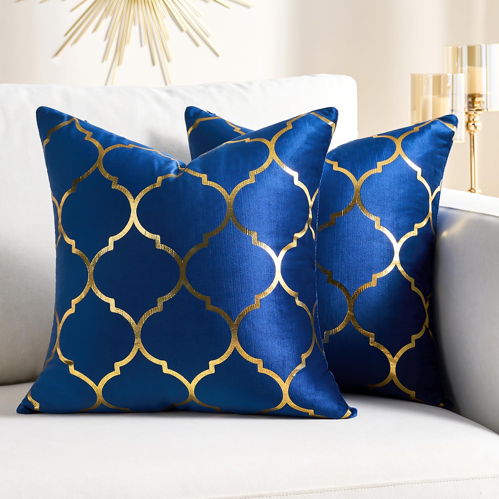 Wosendy Set of 2 Decorative Gold Velvet Throw Pillow Covers 20x20 Navy Blue Pillow Covers Case Luxury Super Soft Decorative Square Cushion Covers