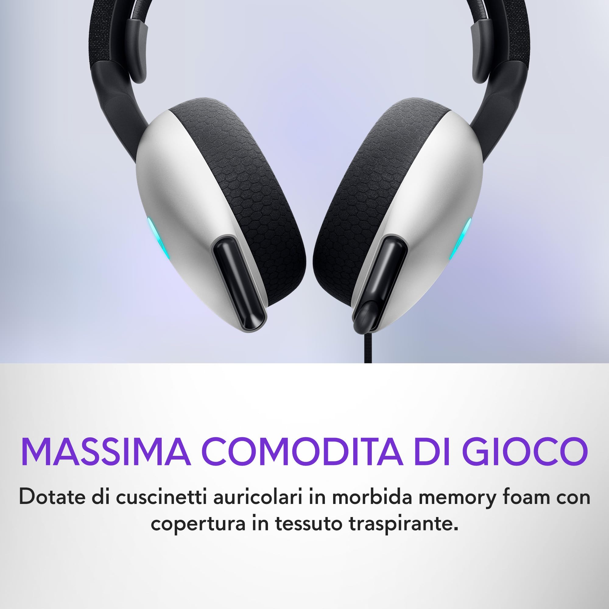 Alienware AW520H Cuffie da Gaming – Cablate con Audio Hi-Res, Dolby Atmos, Microfono Retrattile, Illuminazione RGB AlienFX, Lunar Light