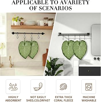 Sisher 2 Pack Cute Leaf Shaped Hand Towel,Kitchen Hand Towels with Hanging Loops,Boho Bathroom Hand Towels,Soft and Fluffy,Super Absorbent,The Ideal Home AccessoryFresh Green Design