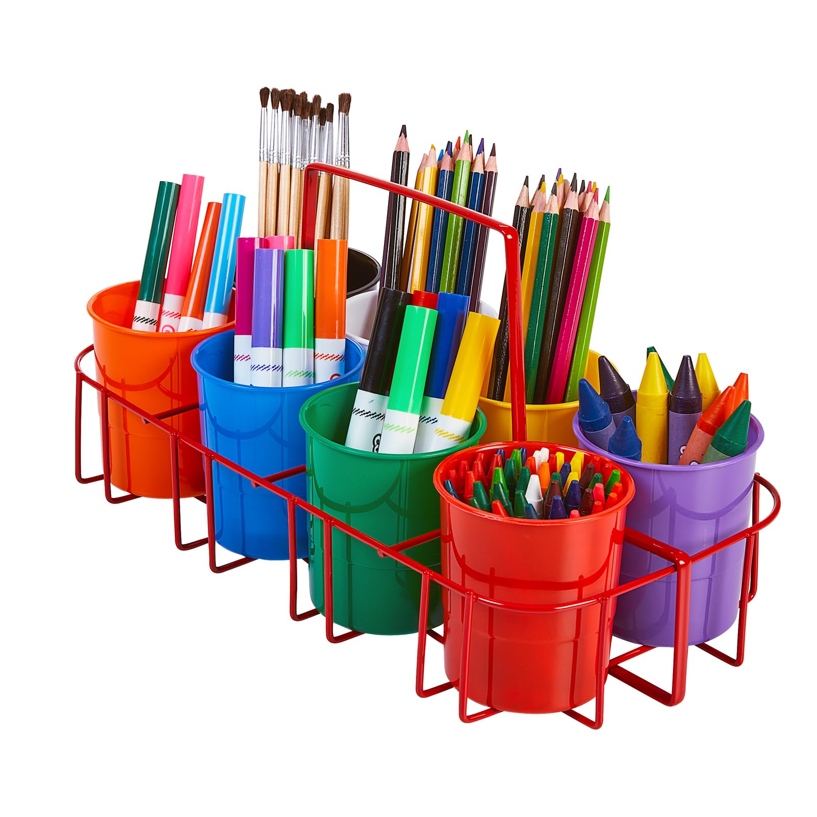 Weysat 6-Pack Classroom Storage Caddies – 3-Compartment Plastic Baskets With Handle, Assorted Colors | For Supplies, Crafts, Organization