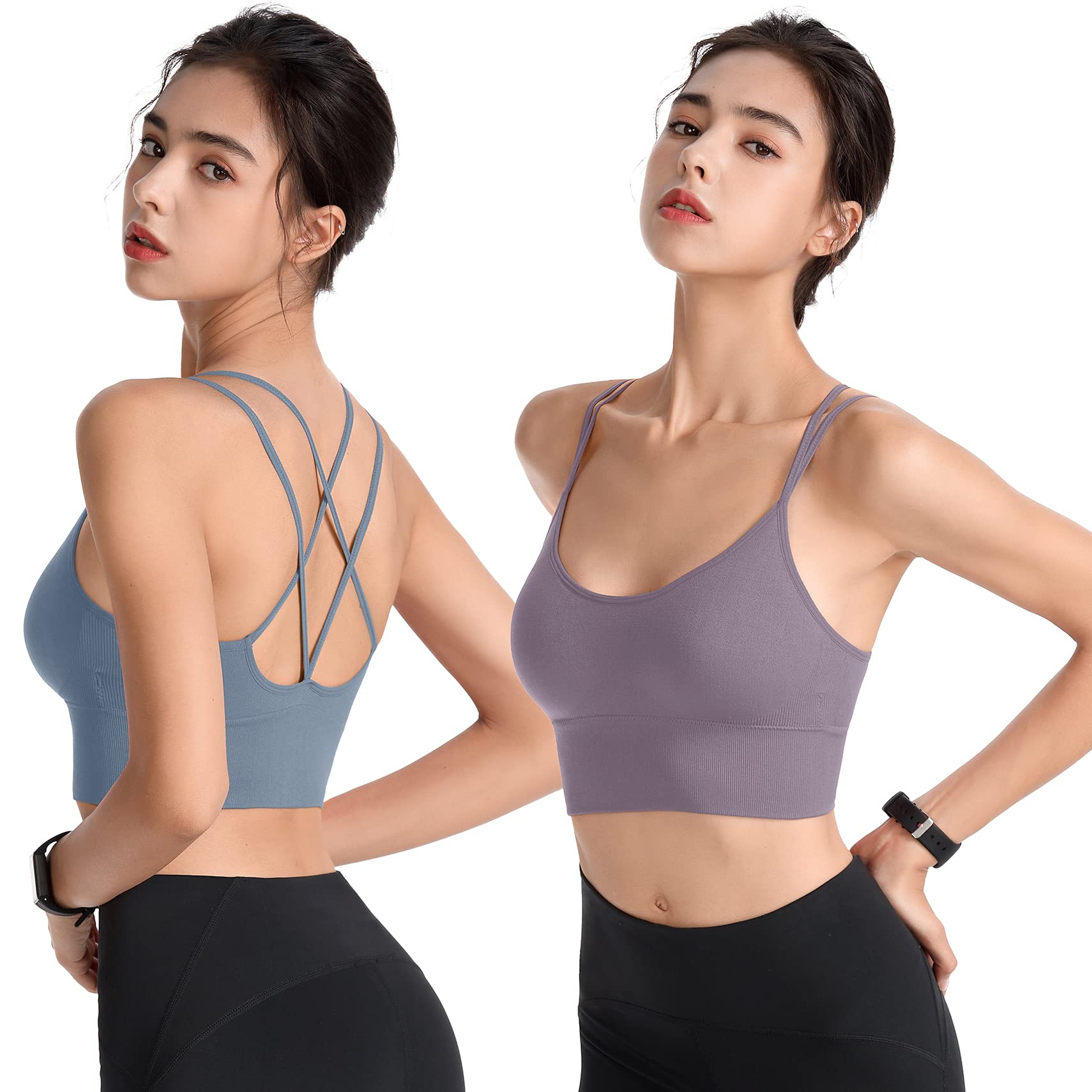 Sujetadores deportivos acolchados para mujer, tirantes cruzados, para yoga, entrenamiento, fitness, correr, gimnasio, parte superior de bajo impacto, Paquete de 4 negro, blanco, azul, morado, X-Large