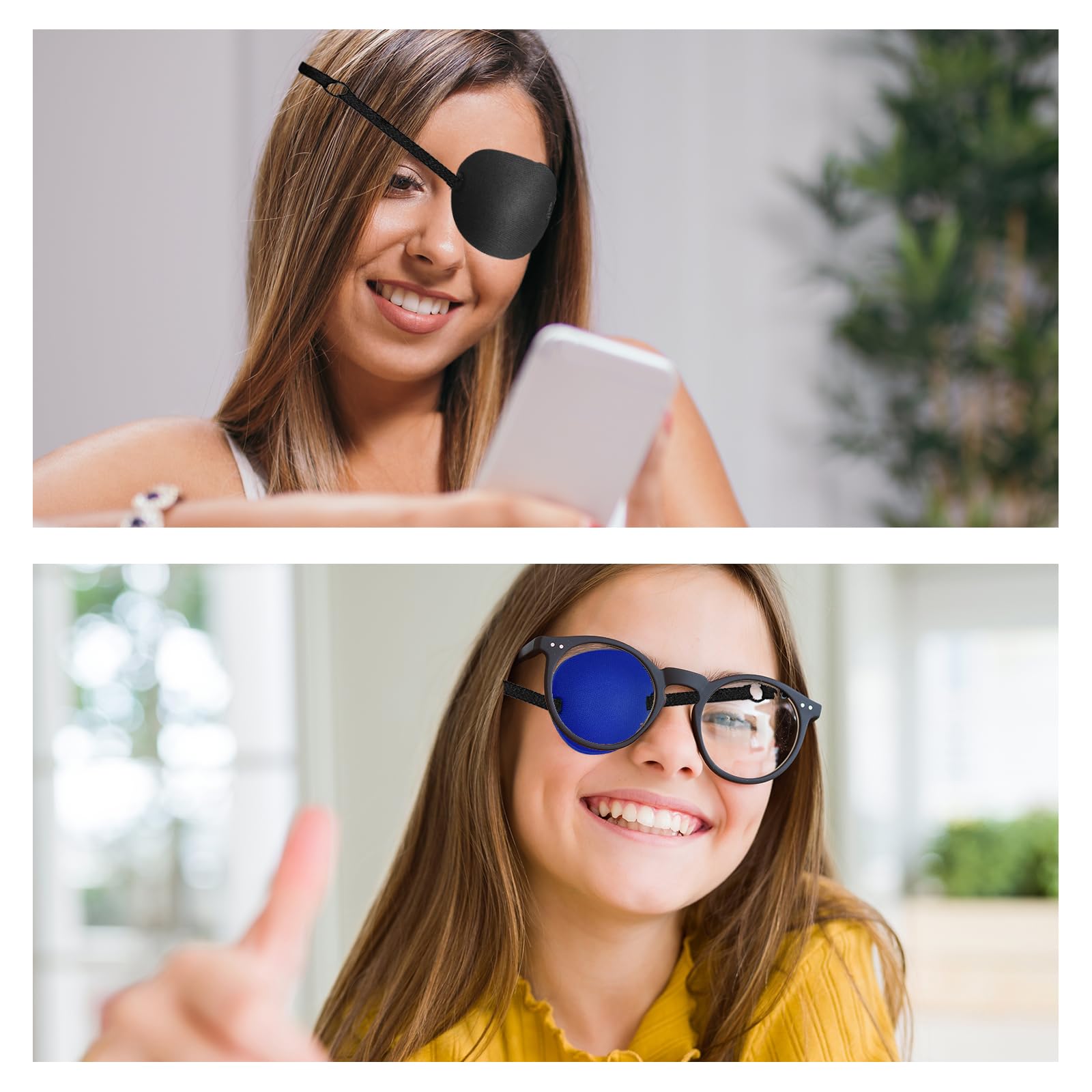 UILYNIU 6 Pezzi Benda per Occhio Benda per Occhio, Regolabile Traspirante Elastico Eye Patch, Pirata Singolo Occhio Patch per L'amliopia e lo Strabismo, Festa Cosplay (Nero, Blu)