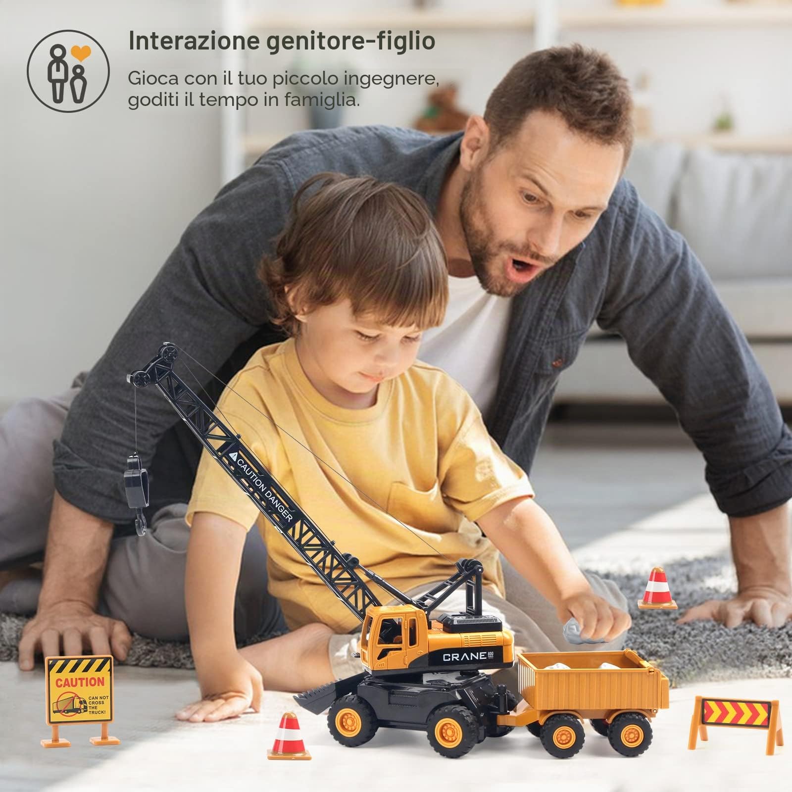 Gru Giocattoli Autocarro da Costruzione Veicolo Ingegneria con rimorchio Strada Segni Regalo di compleanno per bambini Ragazzi Ragazze
