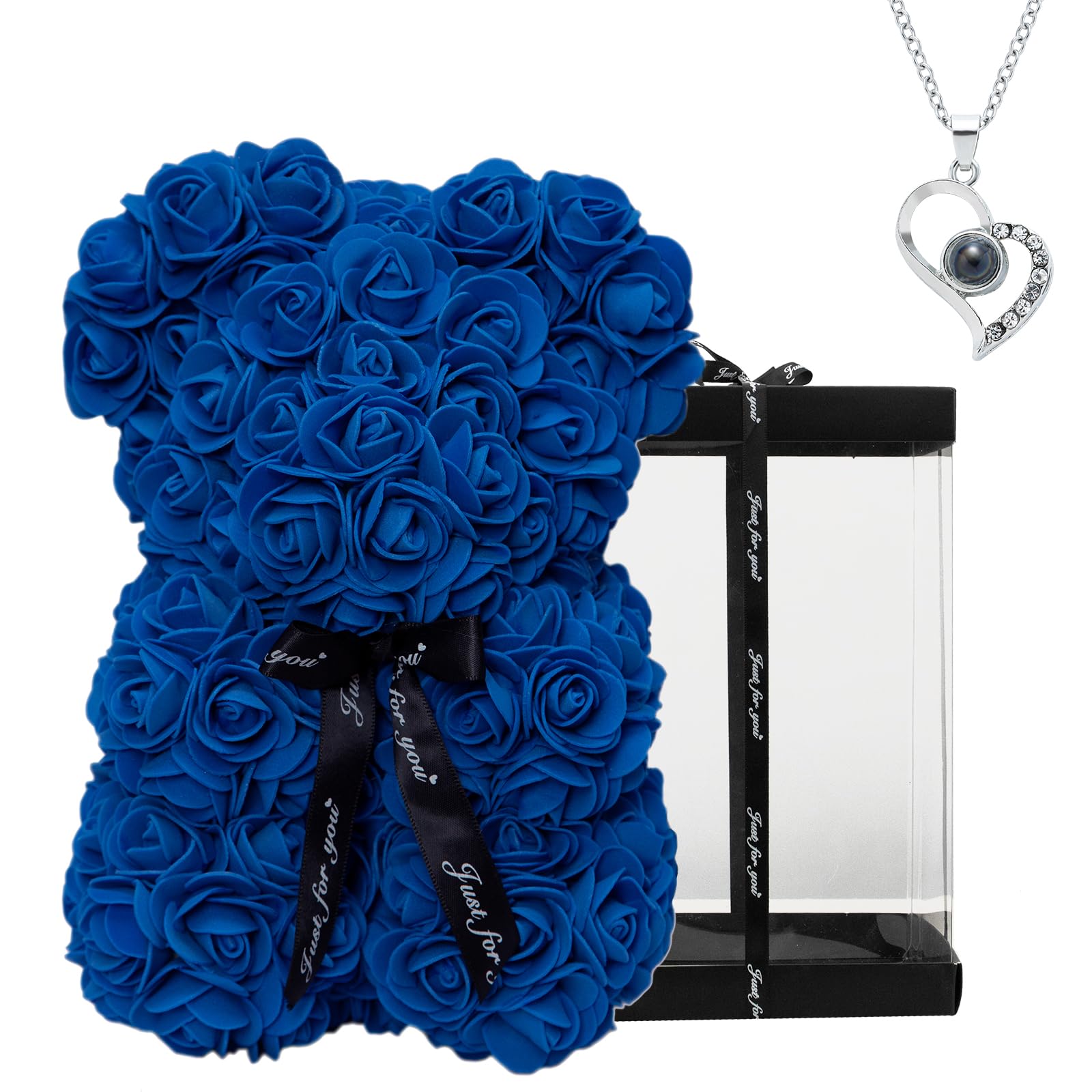 Ours en roses fait main DuHouse | Idée cadeau d'exception de 25 cm dans sa boîte