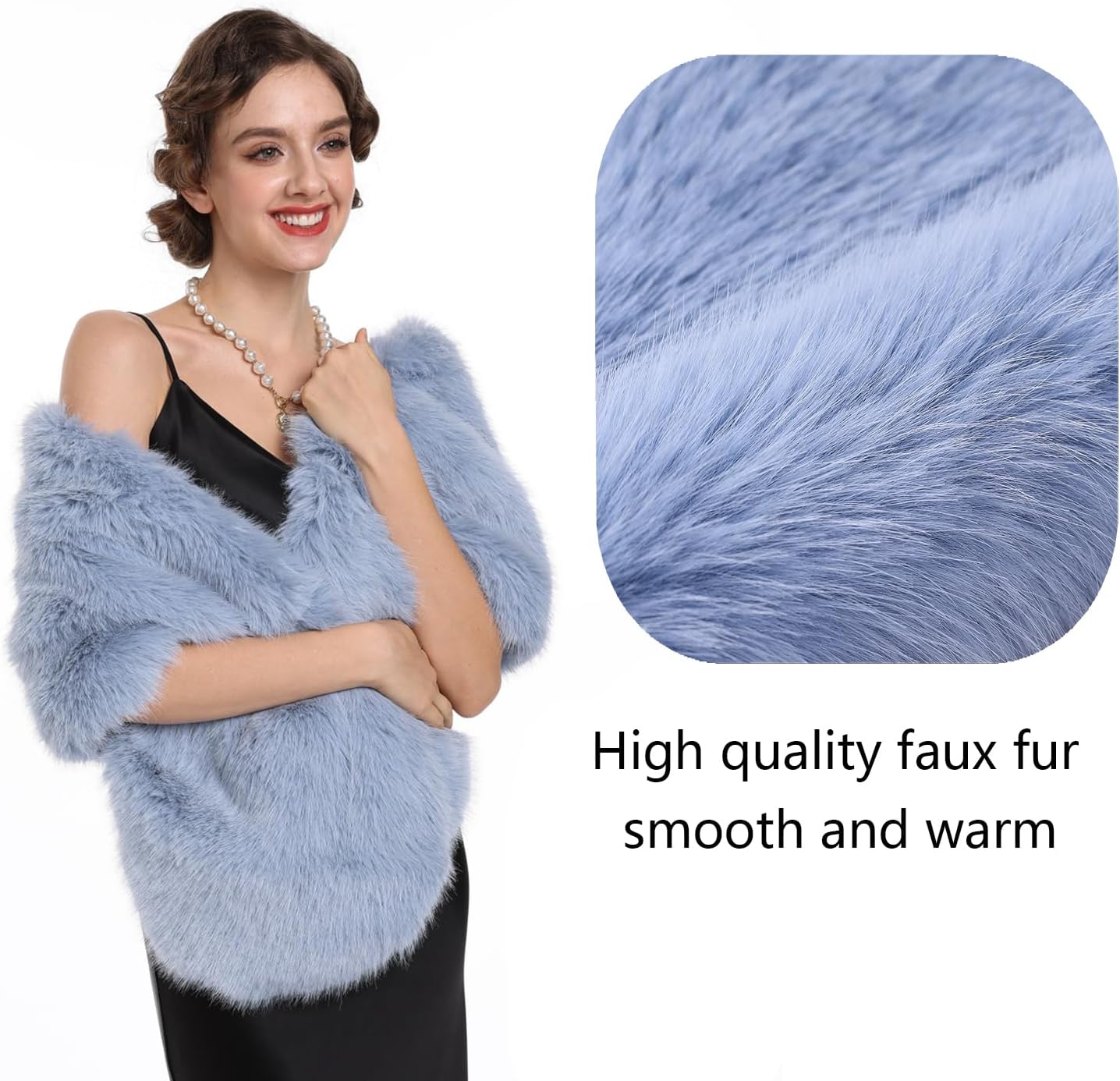 SAFERIN Women's Winter Faux Fake Fur Straight Wedding Halloween Party Custume Accessory Scarf Wrap Collar Shawl Shrug - Image 2