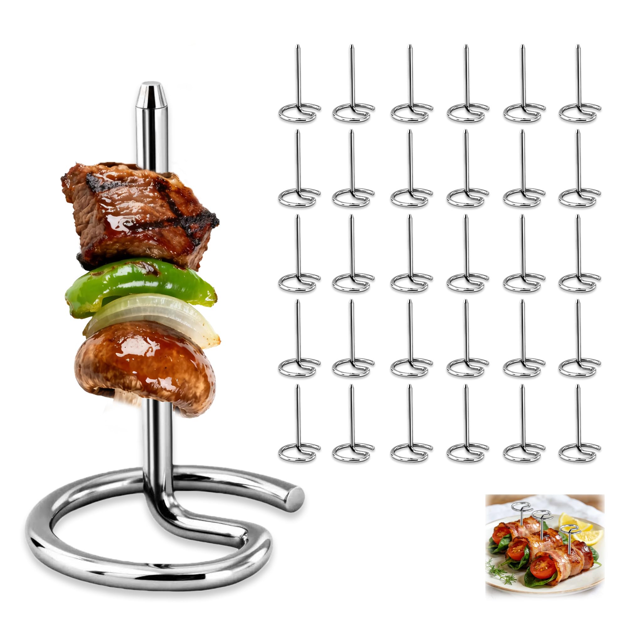 30 Pcs Reusable Stainless Steel Mini Skewers,Round BBQ Skewers 1.75 Inch, Air Fryer Skewer,Upgrade Your BBQ Game with These Metal Pins for Grilling Steak Bites, Bacon, and Fruit on Party Platters