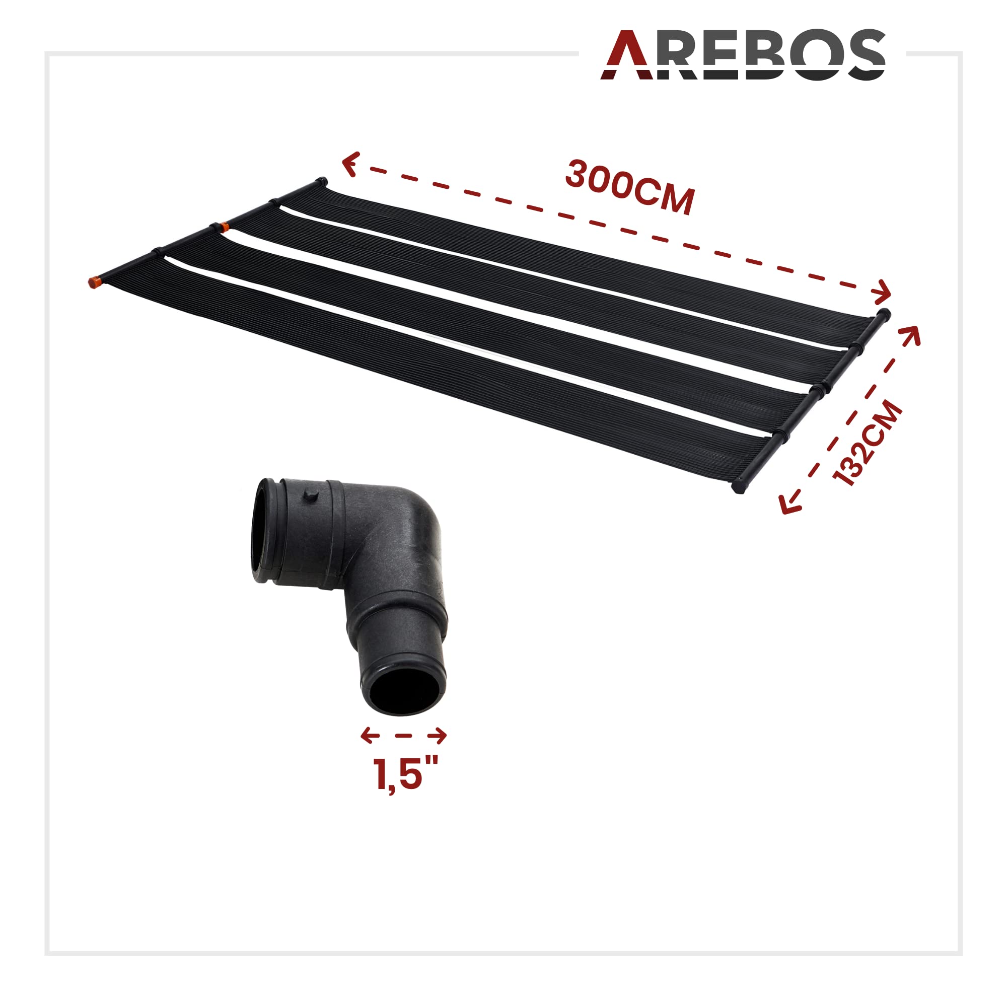 Arebos Kolektor solarny | 2-częściowy zestaw kolektora słonecznego do ogrzewania basenu | 2-częściowy zestaw | 300x66 cm | tworzywo sztuczne odporne na promieniowanie UV | czarny