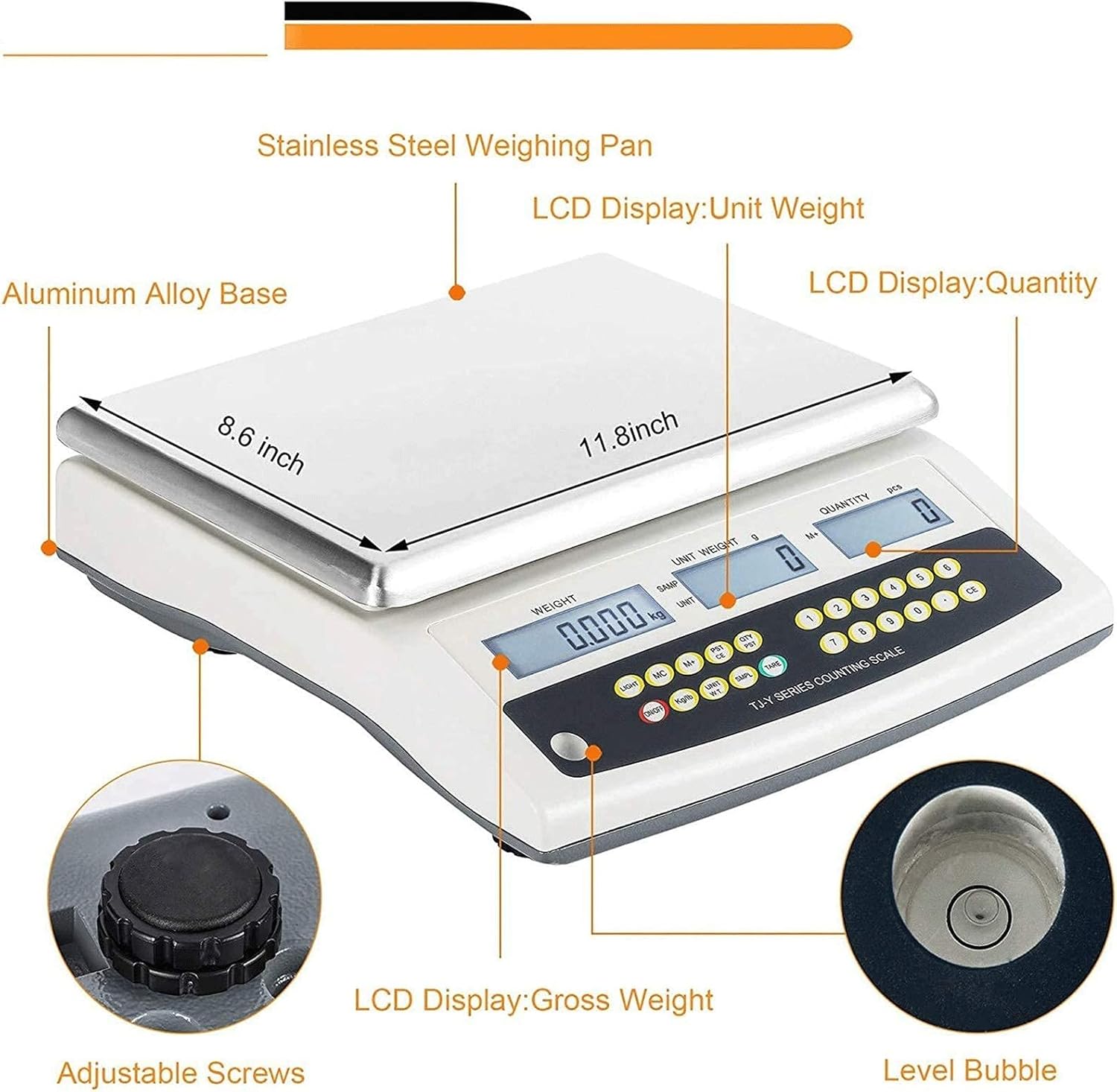 Digital Counting Scale Precision Electronic Gram Scale Industrial Parts Coins Counting Scale(30kg/66lb 1g/0.002lb)