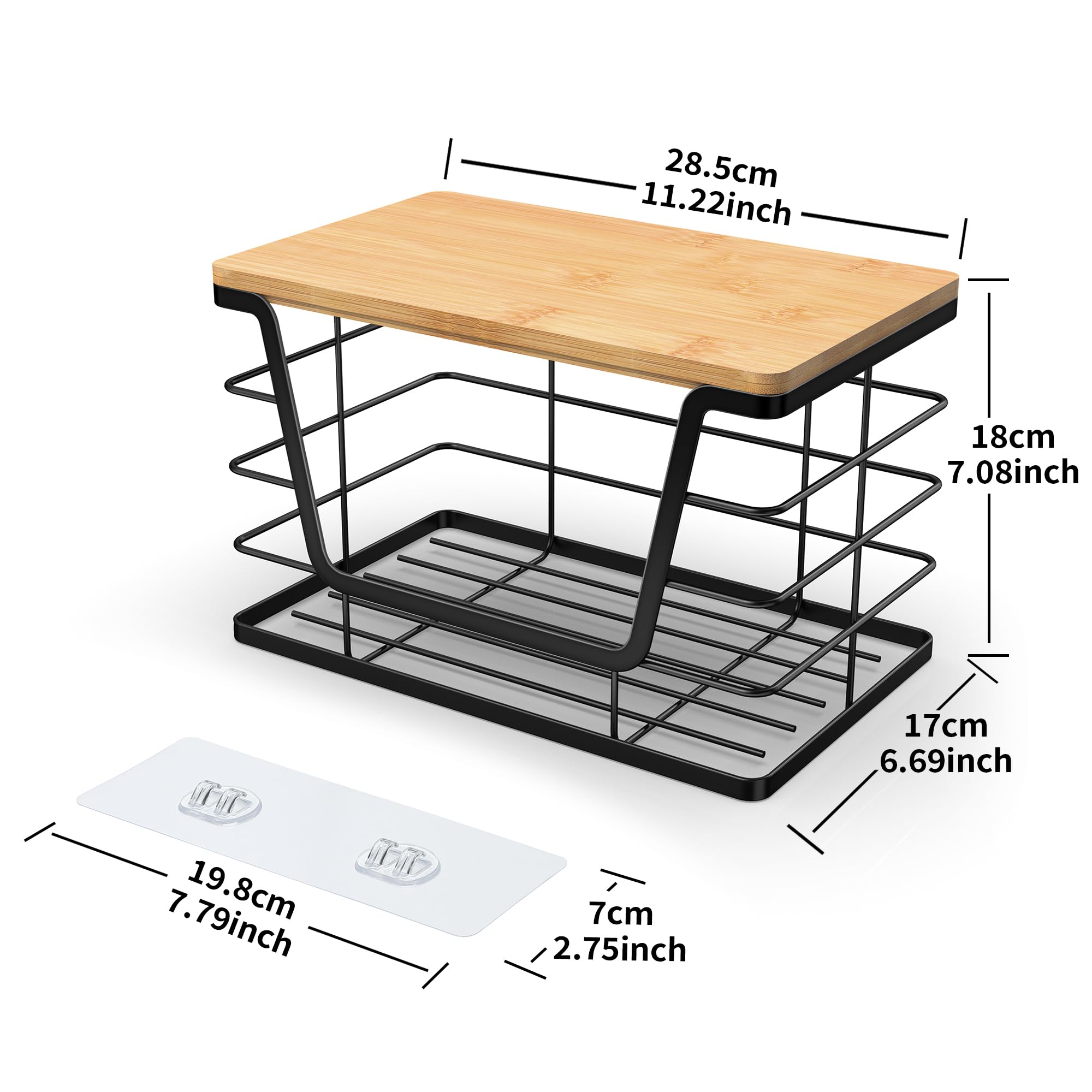 ALOCEO Distributeur de sacs poubelle extra large avec dessus en bambou, distributeur de sacs poubelle mural pour cuisine, buanderie