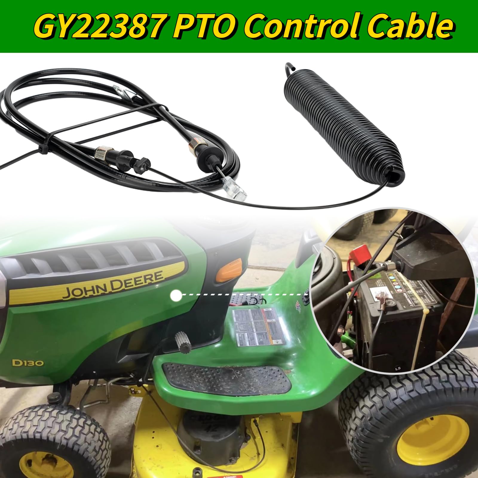 GY22387 Cavo di controllo PTO per tosaerba John Deere Cavo di fidanzamento lama compatibile con John Deere 107S D100 D105 D110 D120 D125 D130 E100 E110 E120 E130 X105 X106 X107 X125 X126 X127 X145
