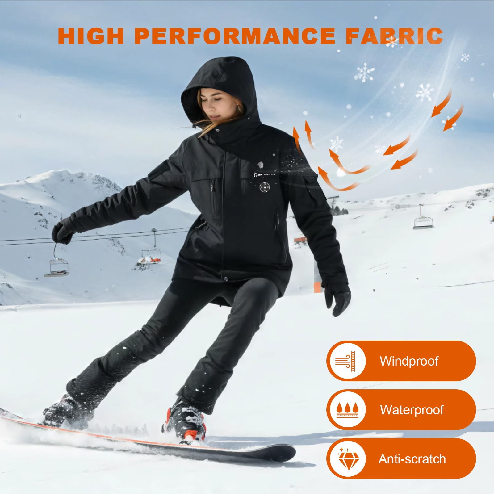 Chaqueta Calefactable Mujer Capucha de Esquí con Grafeno, Impermeable y Cortaviento, Forro Polar, 6 Zonas de Calor, Batería 20000mAh para Senderismo y Invierno