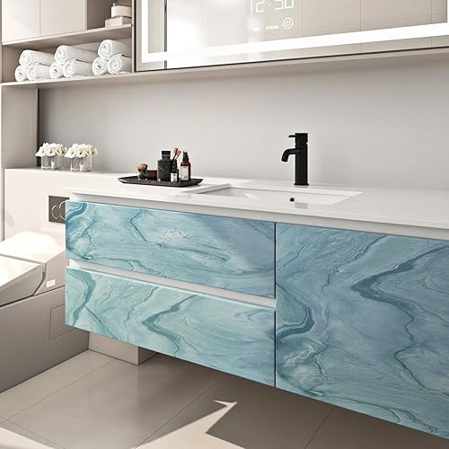 Miniatura 6 de FunStick Thick Blue Liquid Marble Contact Paper for Countertops Waterproof Blue Marble Wallpaper Peel and Stick Countertops for Kitchen Bathroom