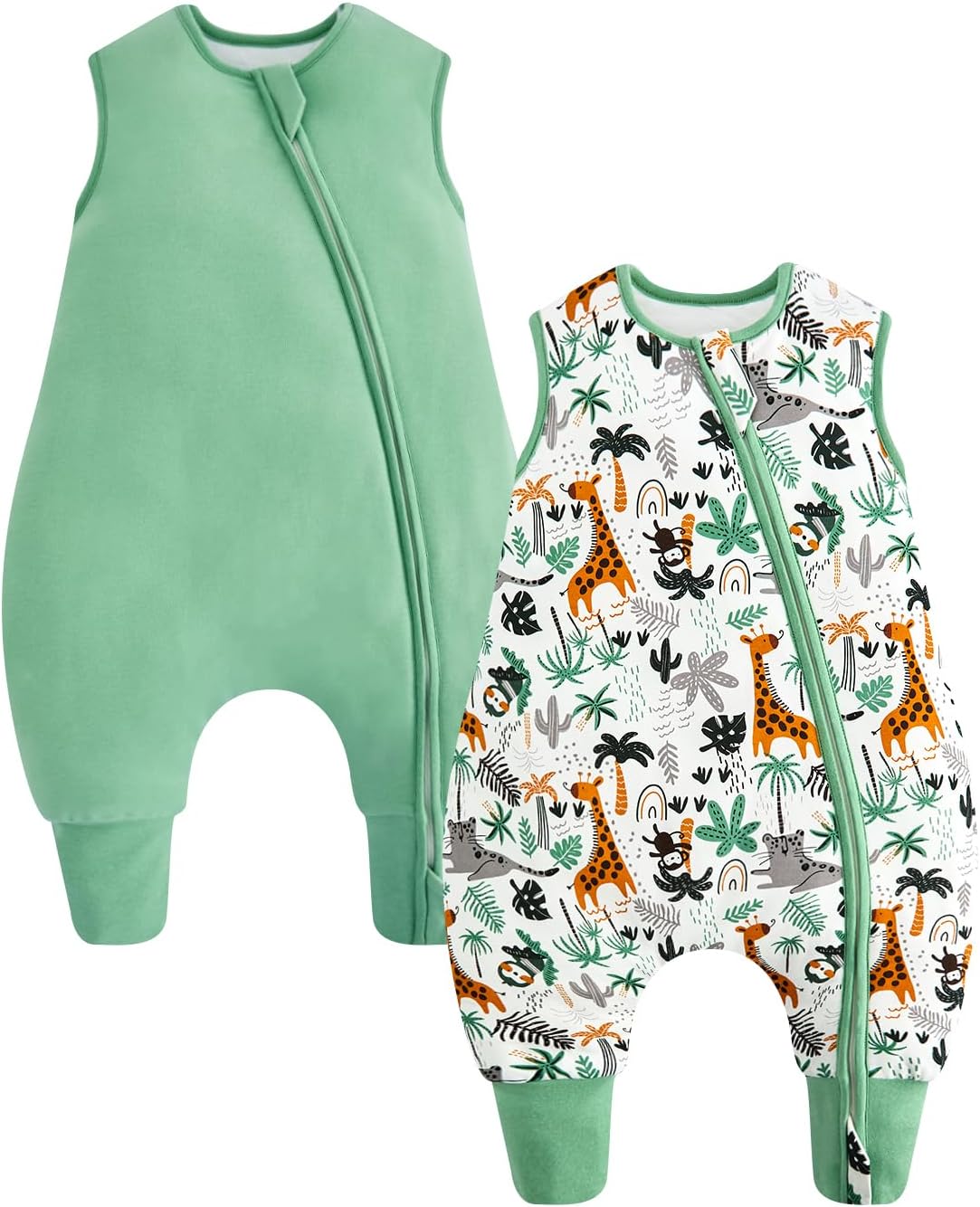 WYTbaby 2-Pack Baby Sleep Sack with Legs, 1.5 TOG Cotton Wearable Blanket, 2-Way Zipper Padded Toddler Sleep Bag