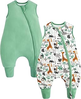 WYTbaby Baby Schlafsack mit Füßen 1.5 TOG 2er Pack, Warmer Ganzjahres Babyschlafsack aus Baumwolle für Babys & Kleinkinder Jungen Mädchen 6 Monate-6 Jahre