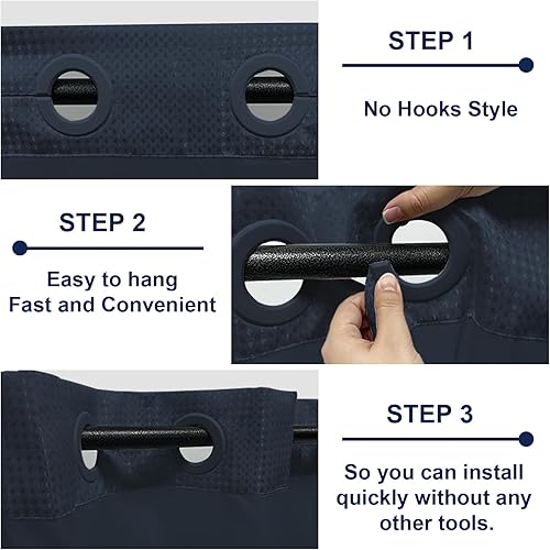 Vista 38 de Cortina de ducha de tortugas marinas, temática náutica de playa, verde y verde azulado, sin ganchos, punto gofre y forro desmontable, decoración