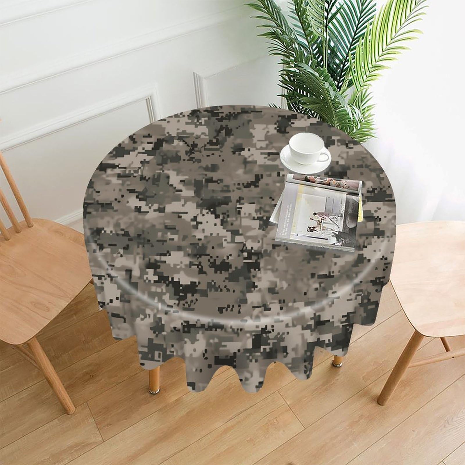 VstaDank Army Digital Camouflage Tablecloth Easy to Clean Polyester Round Table Cover Washable Round Table Cloth Wrinkle-Free Circle Decoration Tablecloth for Kitchen Dining Room 60"