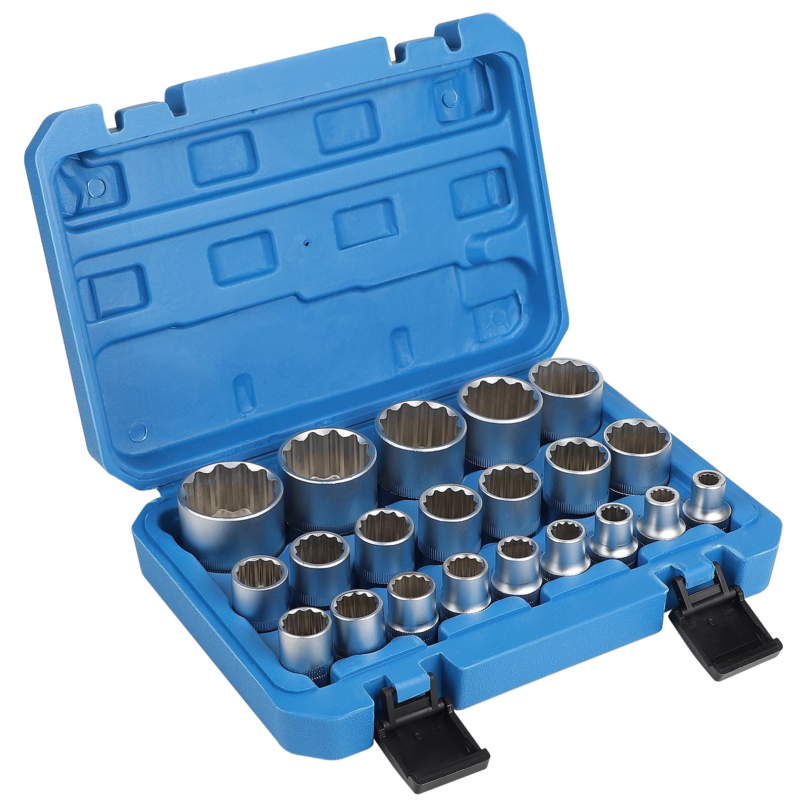 CPROSP 21 Pcs Jeu de Douiles 12 Pans 1/2 8-36mm, clé à Douille 12 Pans 1/2 Jusqua 36mm Acier CR-V, Avec un étui Solide et Facile à Ranger
