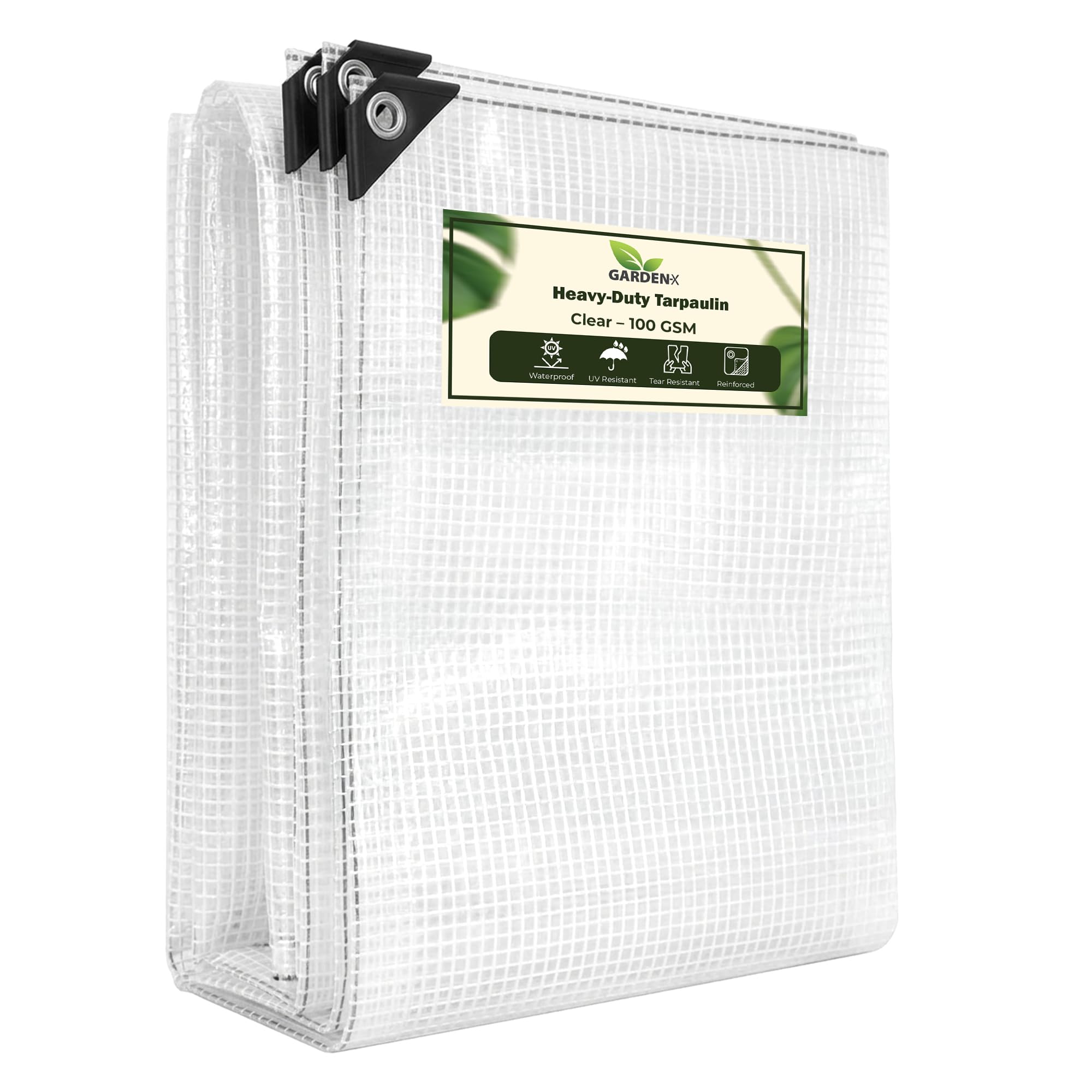 GARDENIX Tarpaulin 5m x 8m Clear White Crystal Heavy Duty 100gsm Waterproof Transparent Tarp Sheet Cover with Mesh Support, Groundsheet Multipurpose Reinforced