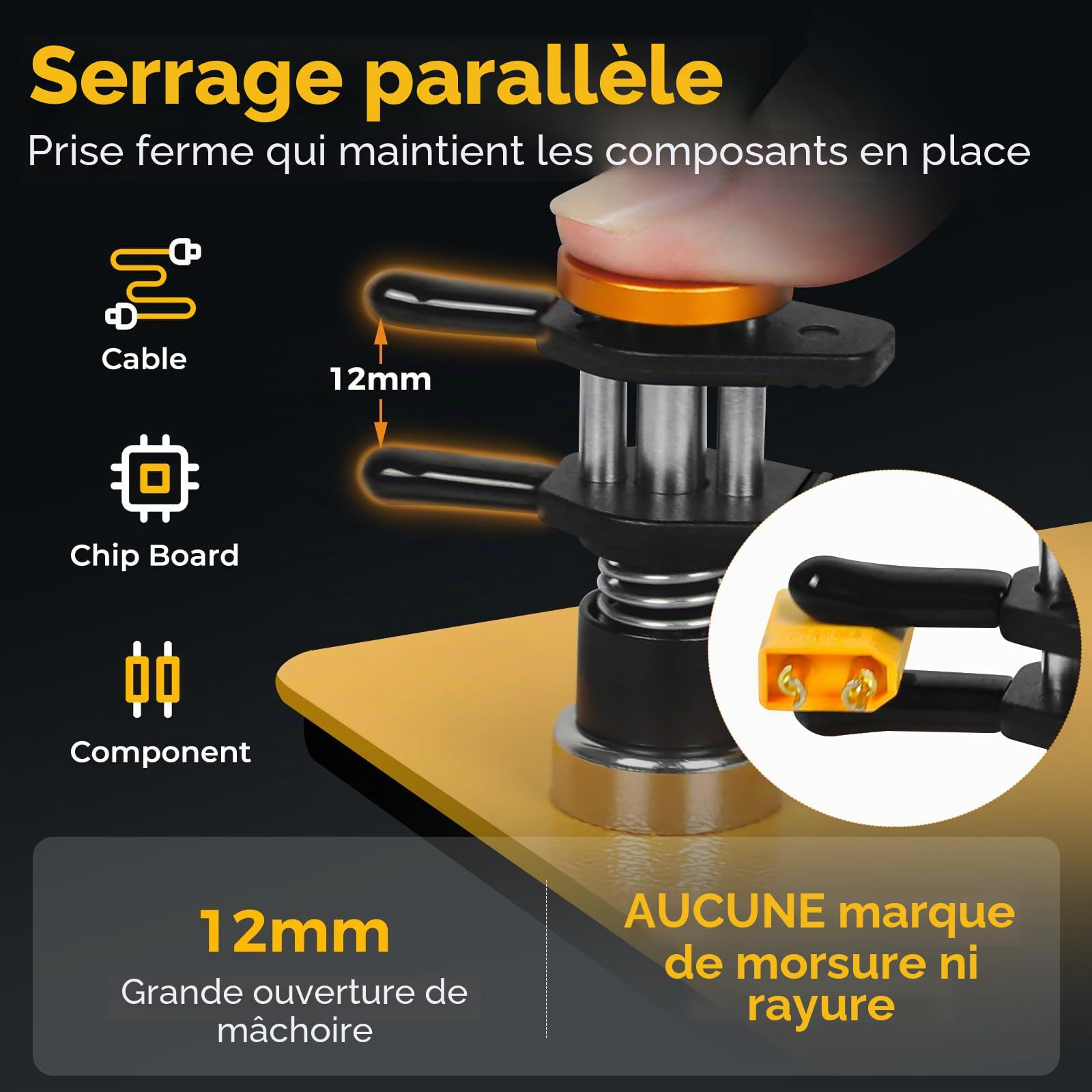TOOLOUR ClampRex Troisième main pour makers – 3eme main soudure compacte avec pinces doubles,10 x 10 x 0,5 cm, base magnétique, sans retour ni marques – pour circuits, câbles, composants.