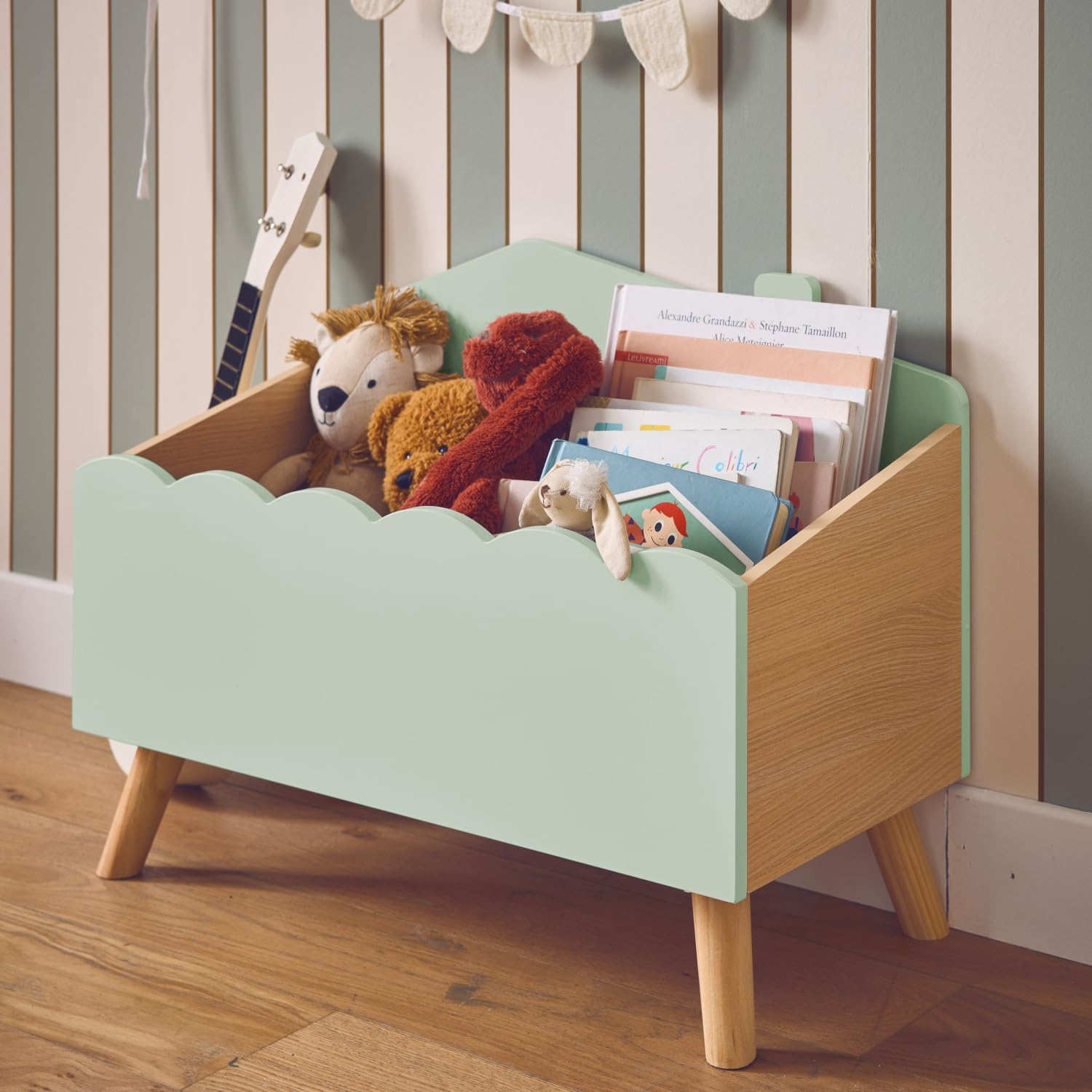Sweeek Caja de almacenamiento infantil 58x28x44.5 cm Azul Verde