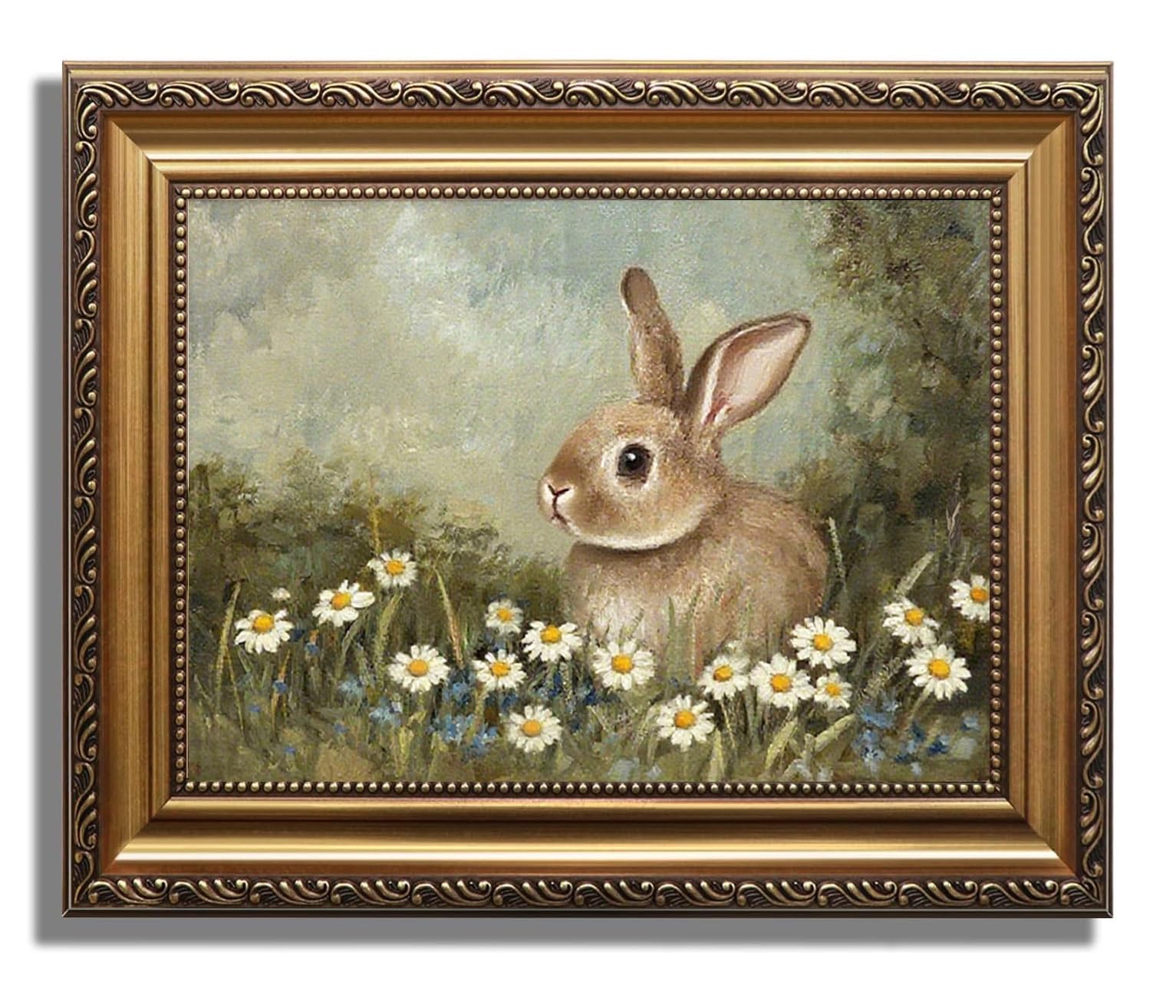 AGOLINE Vintage Gold Framed Wall Art- Rabbit in the Bush Animal Retro Canvas Wall Art for Living Room Bedroom and Kitchen,Vintage Home Gallery Wall Decor,9"x12" — image 1