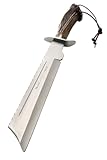 SHERPA-28S Genuine Red Stag Antler Crown Handle Machete Knife with Leather Sheath, 13"