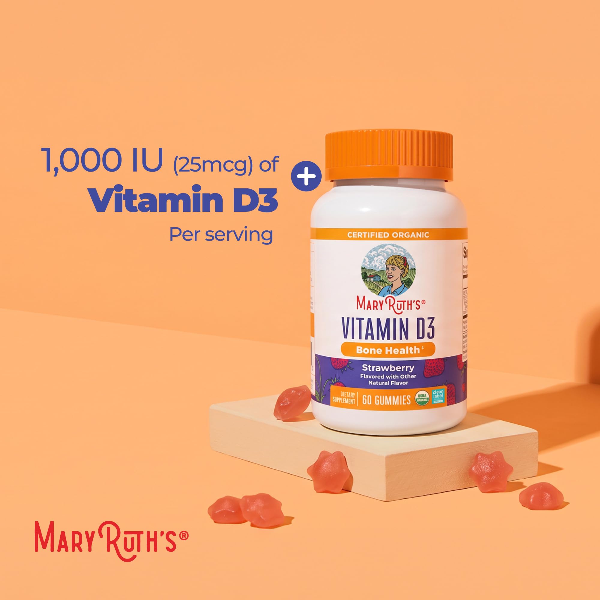 MARYRUTH'S USDA Organic Vitamin D3 Gummies for Ages 4+, Strawberry, 60 ct — Amazon image 7