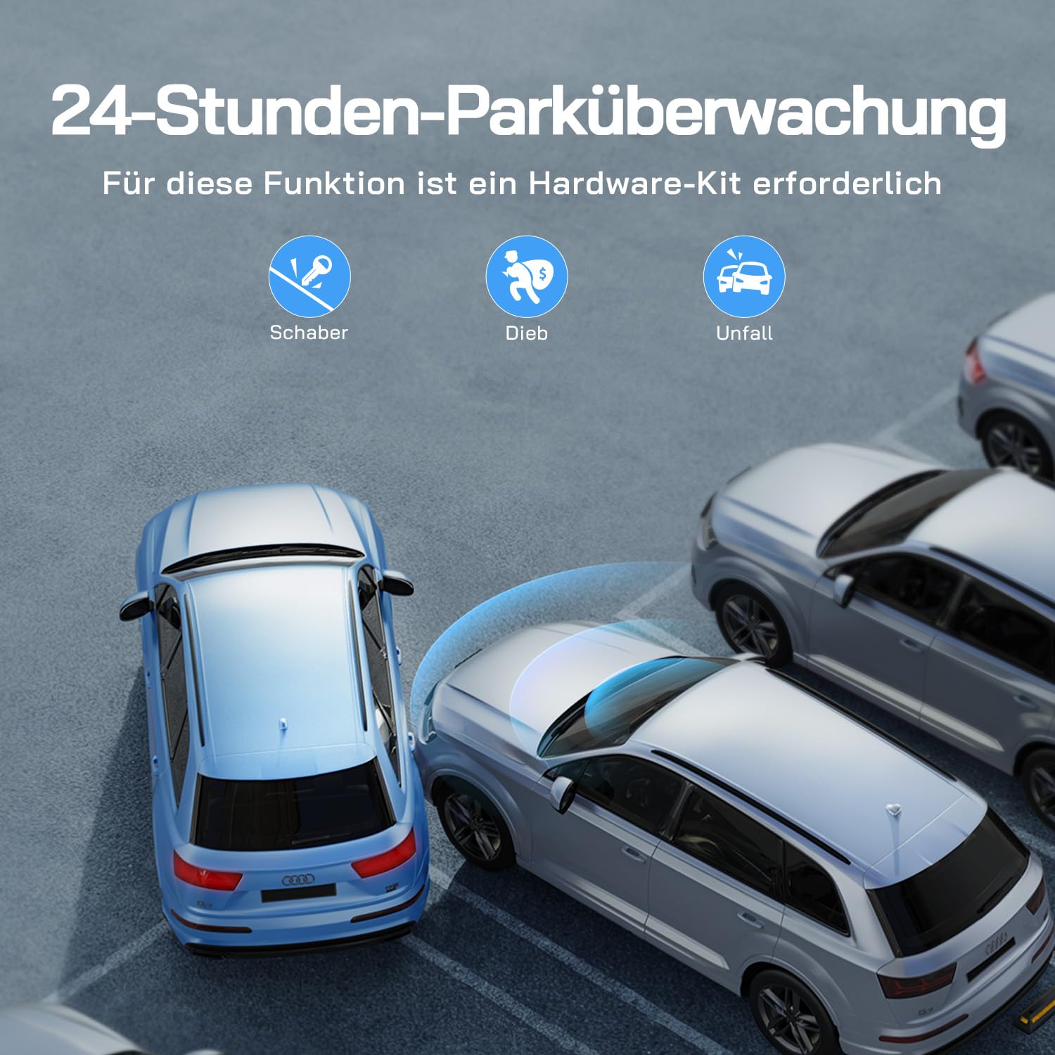 WOLFANG Dashcam Auto Vorne Hinten 2,5K+1080P Auto Kamera, Ultra Nachtsicht, 170°Weitwinkel, WDR, 24 Std. Parkmodus, G-Sensor, Loop-Aufnahme