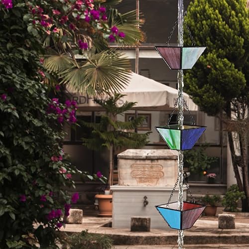 Miniatura 5 de KMJETNIVY Juego de cadenas de lluvia de 8.5 pies, hechas a mano con incrustaciones de cobre puro, estilo vintage, cadenas de lluvia para desagües