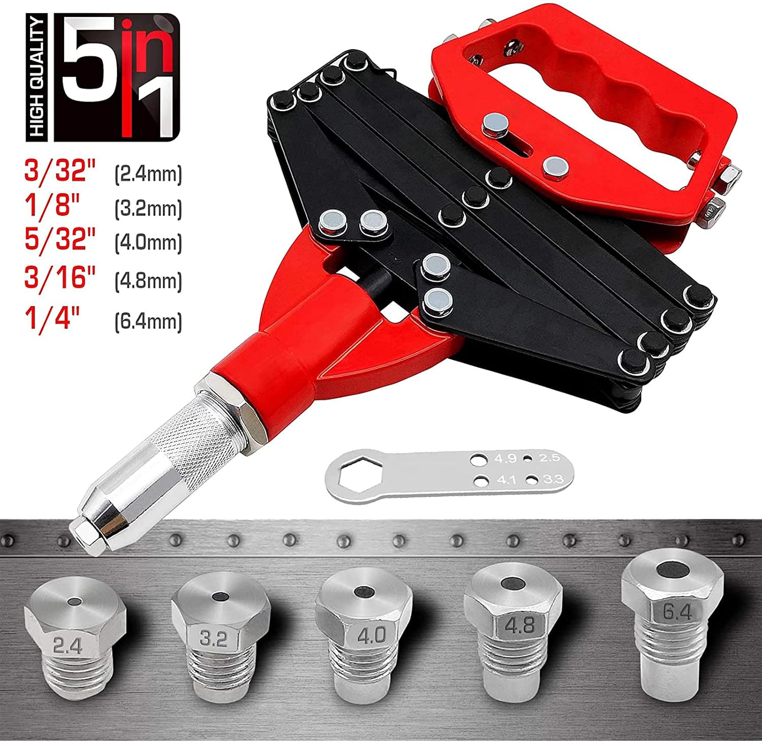 Manual Rivet Gun HAUTMEC Rivet Gun Heavy-Duty Press-Type 5-in-1 Labor ...
