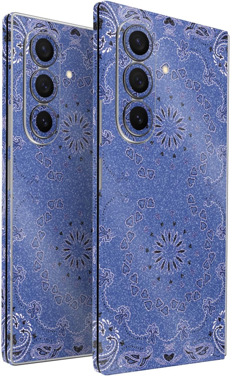 2 Pack of Phone Skins for Samsung Galaxy Z Fold 7 - Blue Bandana| Protective Vinyl Covers | Glossy Glitter Finish | Made in The USA by MightySkins