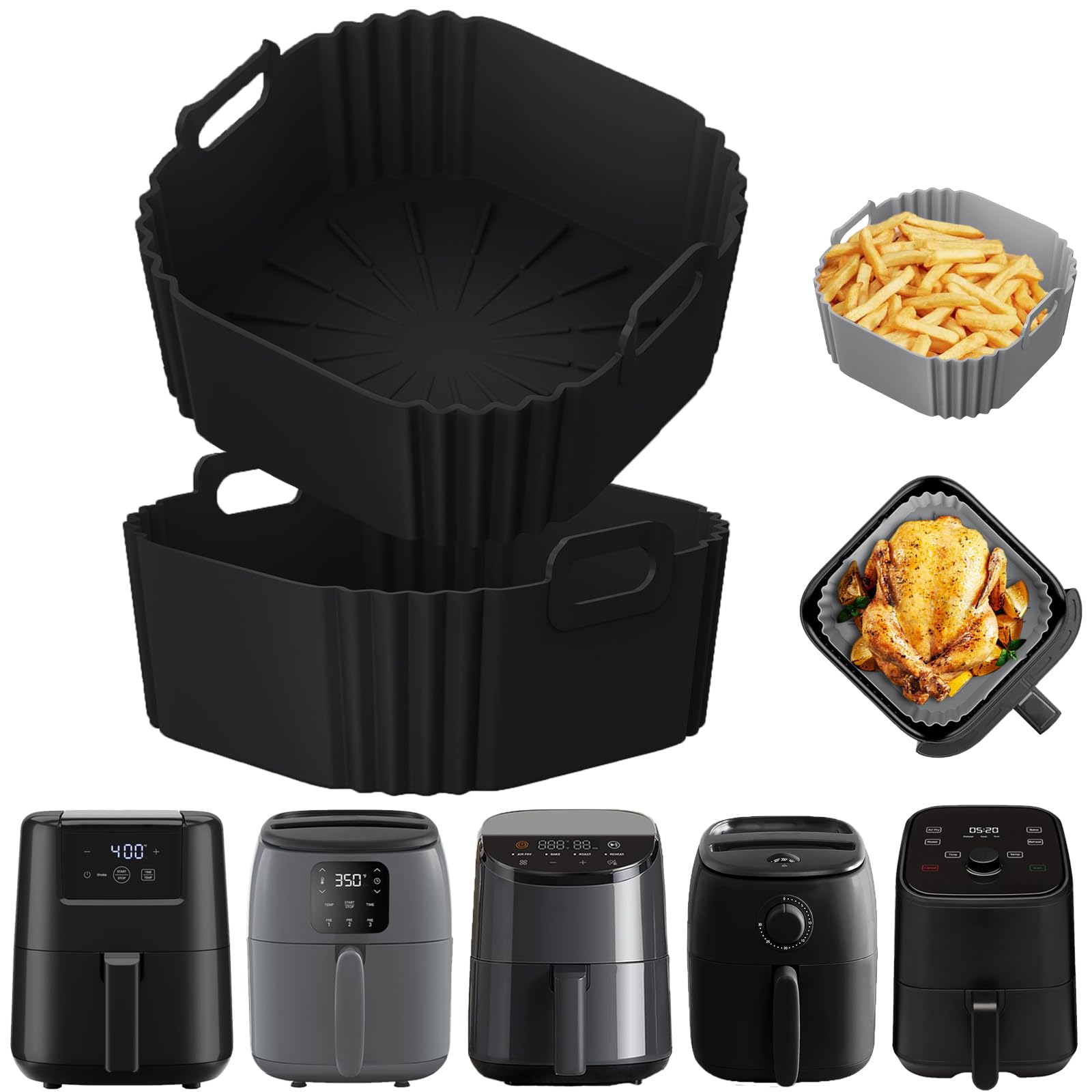 2Pack 5.5 Inch Silicone Air Fryer Liners for 1 to 2.1QT Small Air Fryers,Square Reusable Non-Stick Basket Liners Compatible with CHEFMAN 2 Qt Mini Airfryer, COSORI 2.1QT,Chefman Air Fryer Accessories