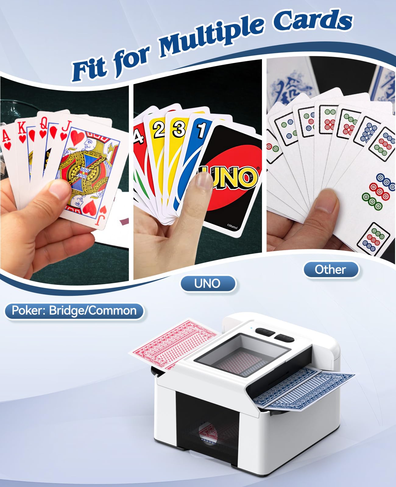 Elektrische Kaartenschudder - Automatische Kaartenschudder en Kaarten Mixer - 1-2 Deck Kaartenschudmachine voor Poker, UNO, Blackjack, Texas Hold'em - Draagbare Kaartenschudder