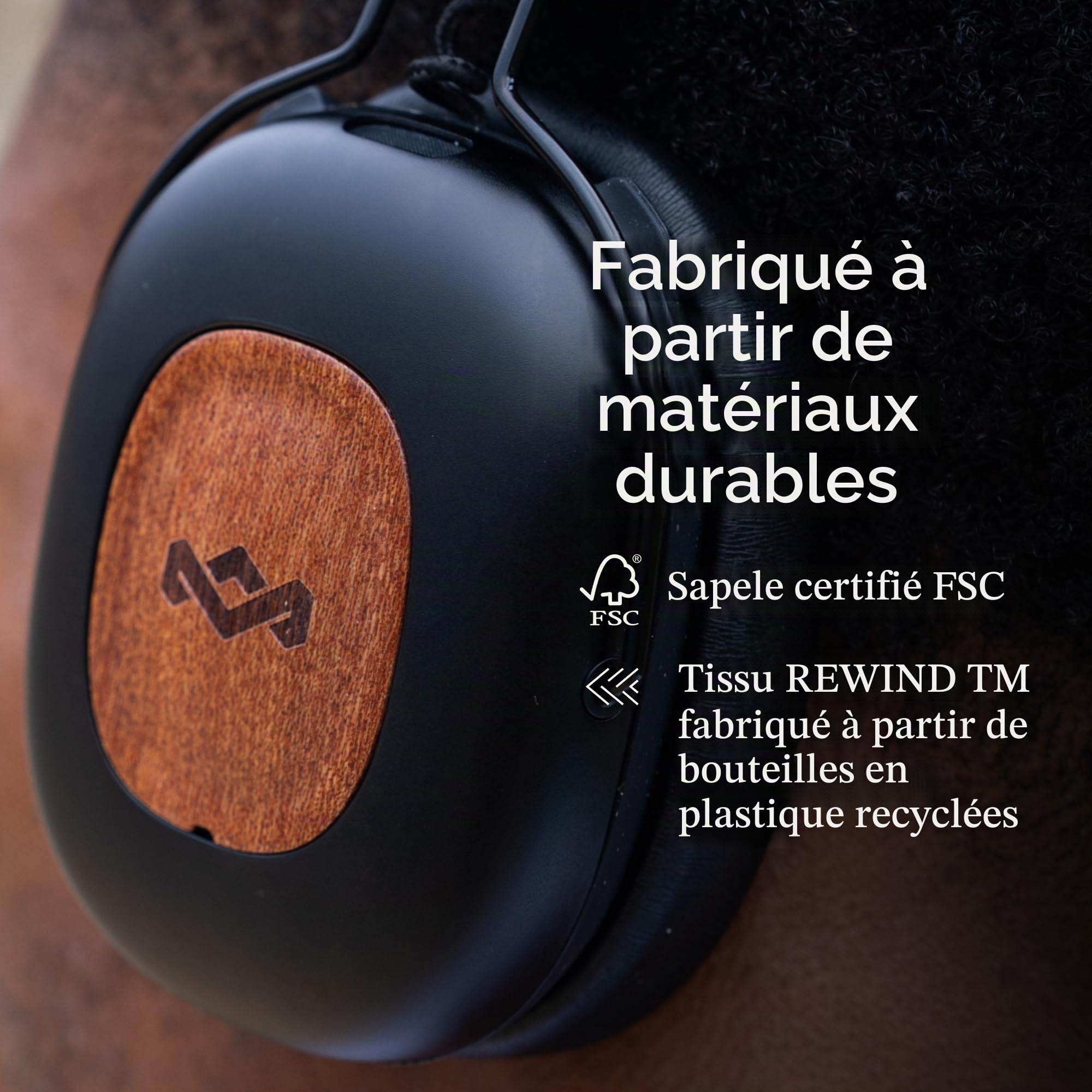 House of Marley Positive Vibration Rebel Casque Audio Bluetooth ANC - Noir | sans fil circum aural, Annulation Adaptative, 130 h d'autonomie, IPX5, Transducteurs 40 mm, matériaux durables
