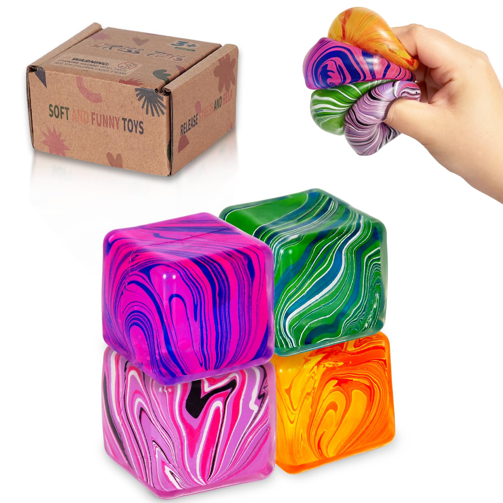 Graphinza Squeeze Toys – Soft Stress Relief Toys 1.4in Cube for Autism Relief, Stress Balls for Adults and Children, Classroom Prizes – Durable Design, Not Easy to Fall Off (Blue White, Small)