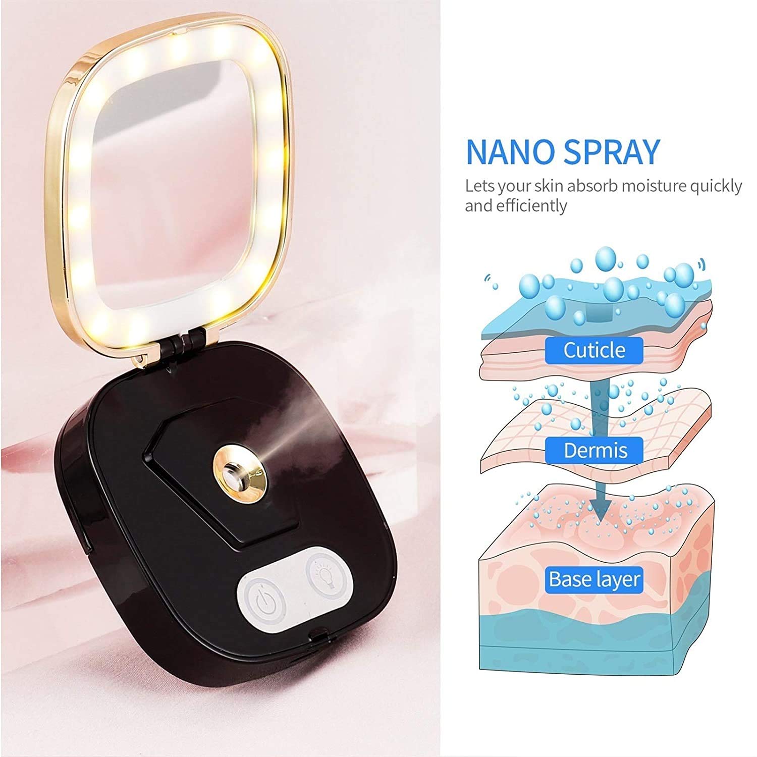 Mini parowiec do twarzy - przenośny nawilżacz spa z lusterkiem do makijażu, tryb LED Light 3, opryskiwacz do twarzy Nano Ionic Warm Mist, sauna na twarz, wilgotna skóra, biały