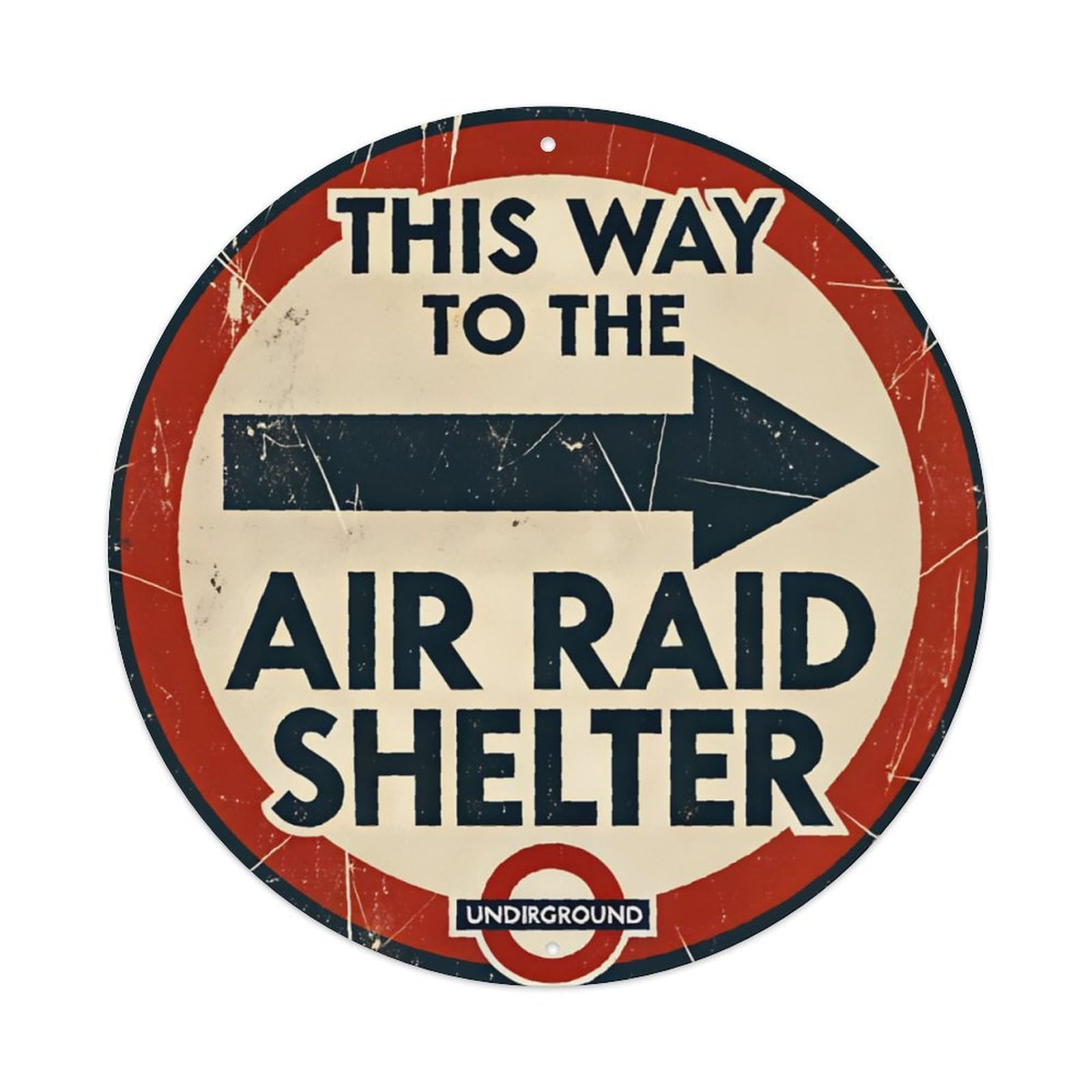 Ldfuieksufg Style Round Vintage Air Raid Shelter Direction Rustic Wall Sign Garage Decor Vintage Aluminium Metal Sign, Retro Wall Decor For Home, Bar, Garage & Farmhouse 20X20cm