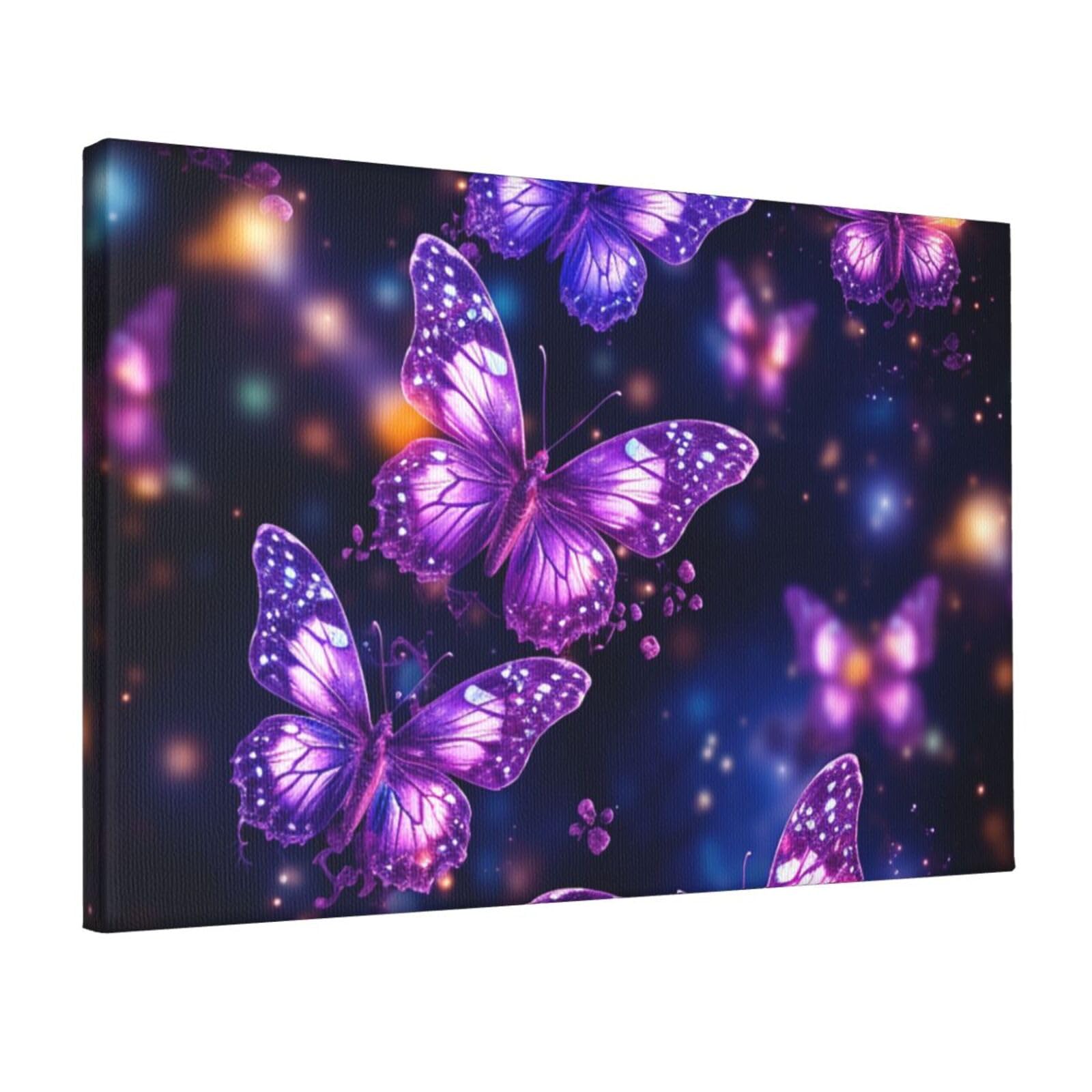 DWVTSLH purple cute butterfly print Poster Paintings Canvas Wall Art Bedroom Prints Home Decor Hanging Picture Modern Home Artworks Aesthetic for Living Room Office Wall Decor 12x18in Unframed
