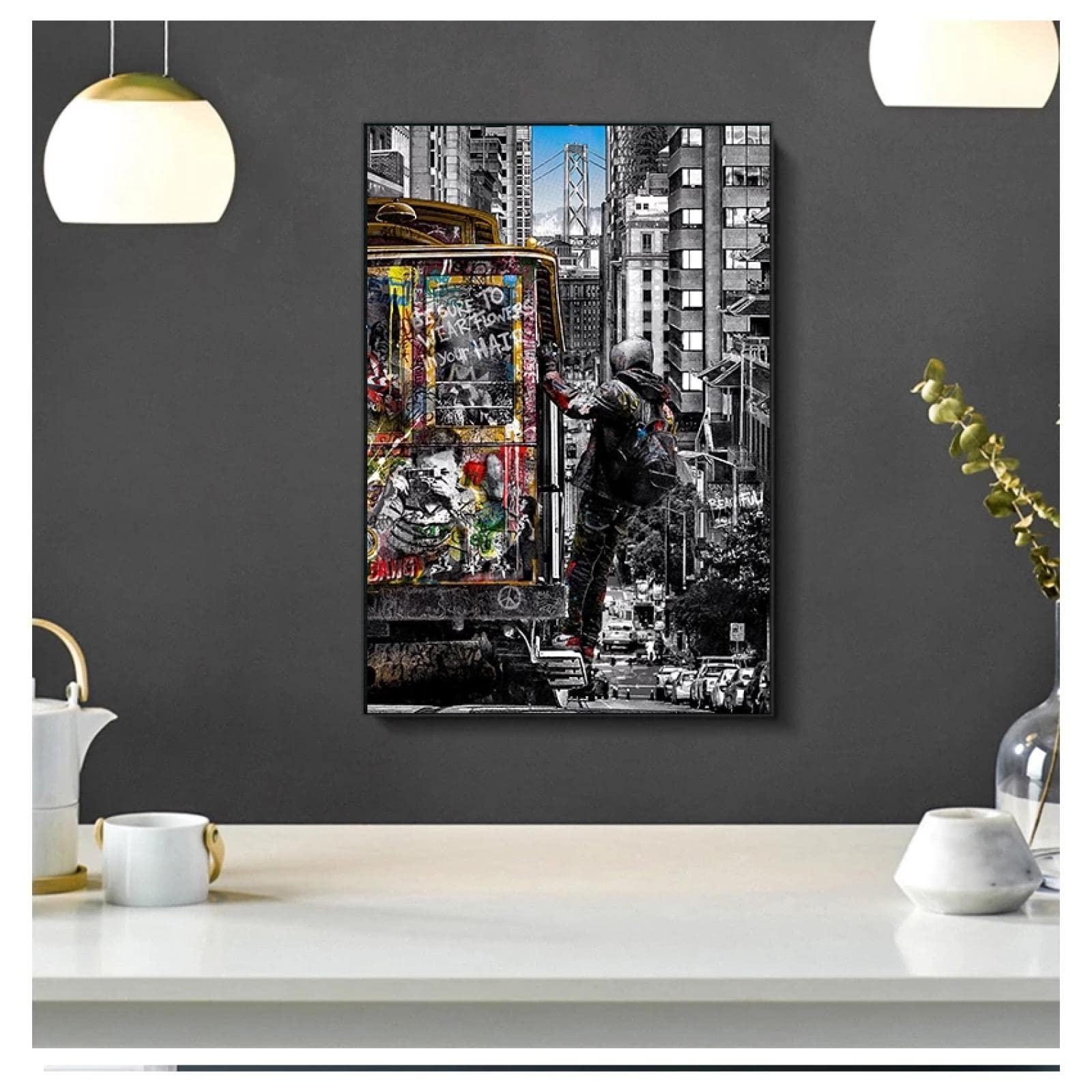 Paesaggio della città di Londra Dipinti su tela Graffiti Pop Art Poster e stampe per l'arredamento domestico Banksy Wall Art Dipinti 120x80cm Quadro interno