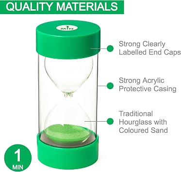 Jumbo Sand Timer for Kids - Colourful and Attractive - Easy-to-Operate Visual Learning Tool (1 Min - Green)