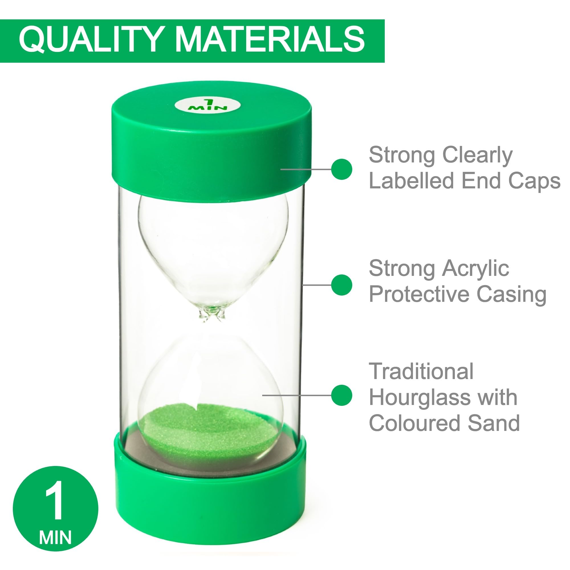 Jumbo Sand Timer for Kids - Colourful and Attractive - Easy-to-Operate Visual Learning Tool (1 Min - Green) - Image 3