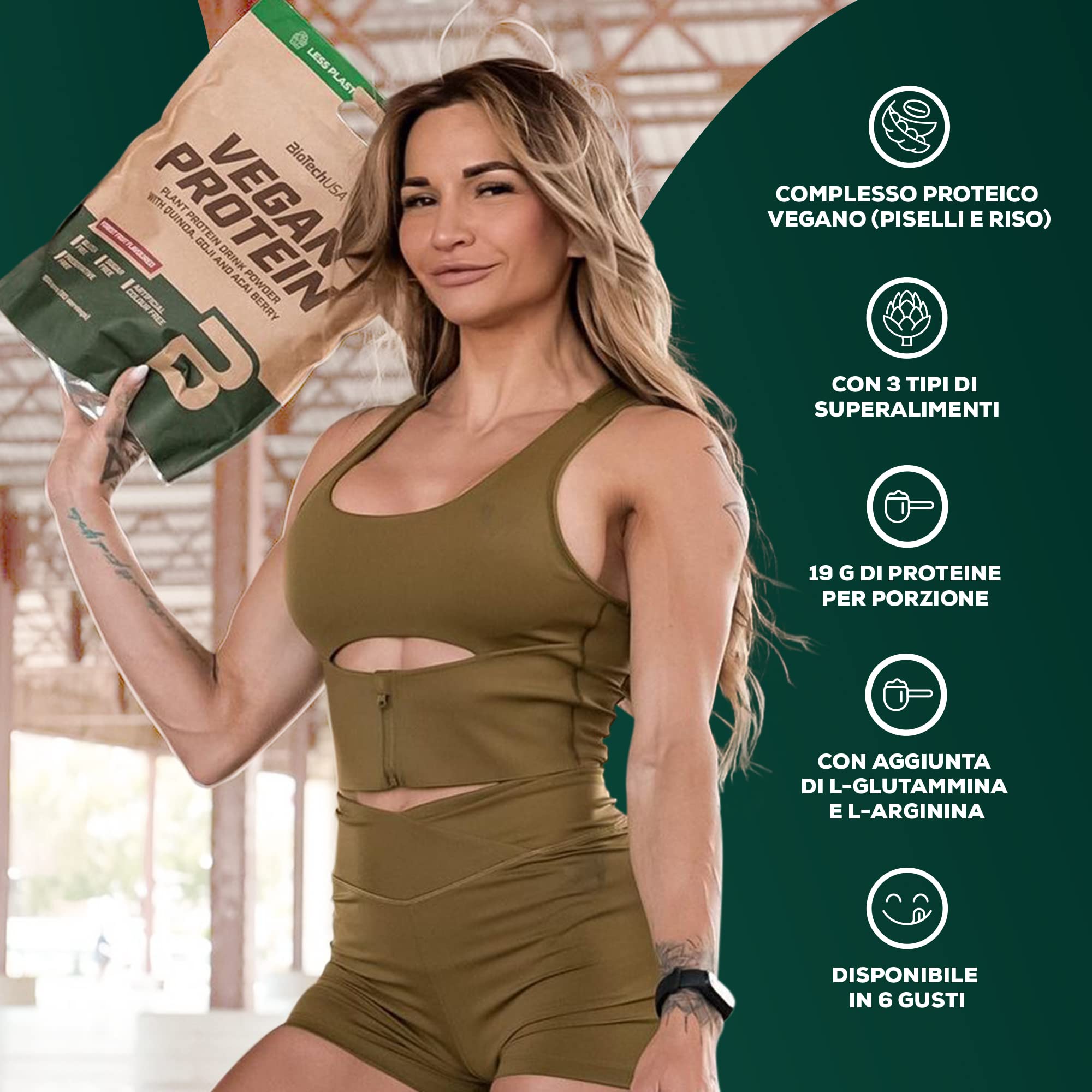 BioTechUSA Vegan Protein | Frullato a base di riso e piselli con superalimenti e aminoacidi | Senza zucchero, lattosio e glutine, 500 g, Frutti di bosco