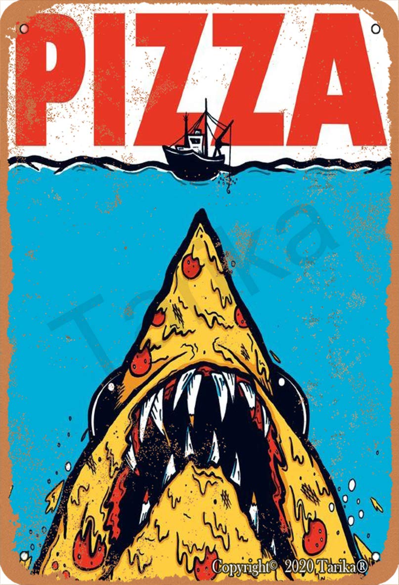 Pizza Poster Jaws Vintage Look 20X30 CM Metal Decoration Poster Sign for Home Kitchen Bathroom Farm Garden Garage Inspirational Quotes Wall Decor