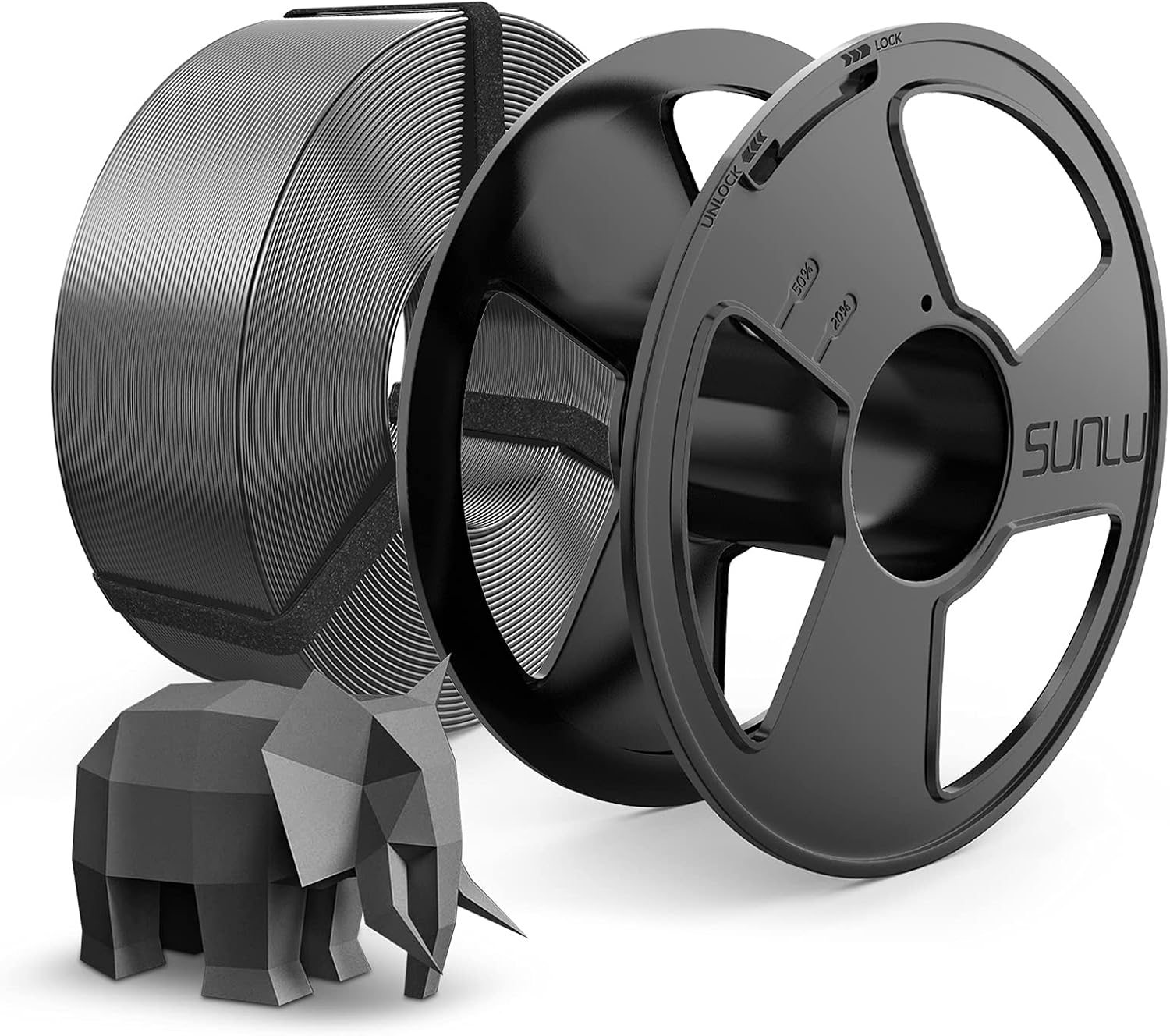 PLA Filament, SUNLU 3D Printer Filament PLA 1.75mm, Dimensional Accuracy +/- 0.02mm, Reusable MasterSpool, 1kg Spool(2.2lbs), PLA Gray