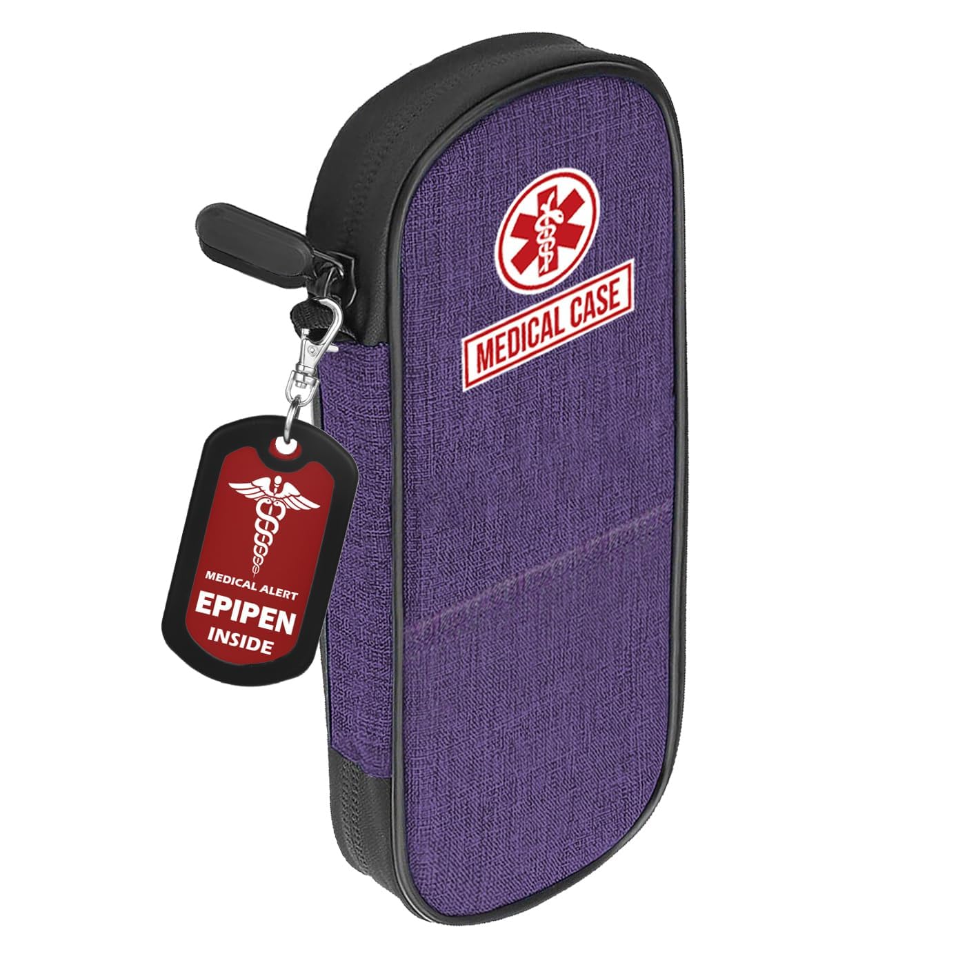mnmoom Epipen carry case waterproof Insulated Travel Medication Organizer Bag with a Epipen Zipper Pull Bag Tag (Purple)