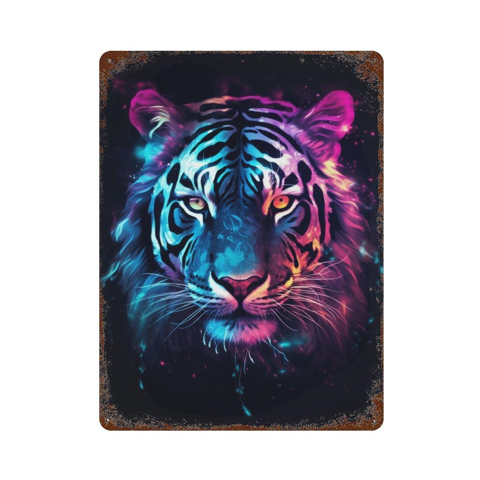 Rust Effect Neon Tiger Nebulae Rusty Metal Tin Sign 15.7"x11.8", Rustic Home Decor for Living Room, Hallway And Home Decor