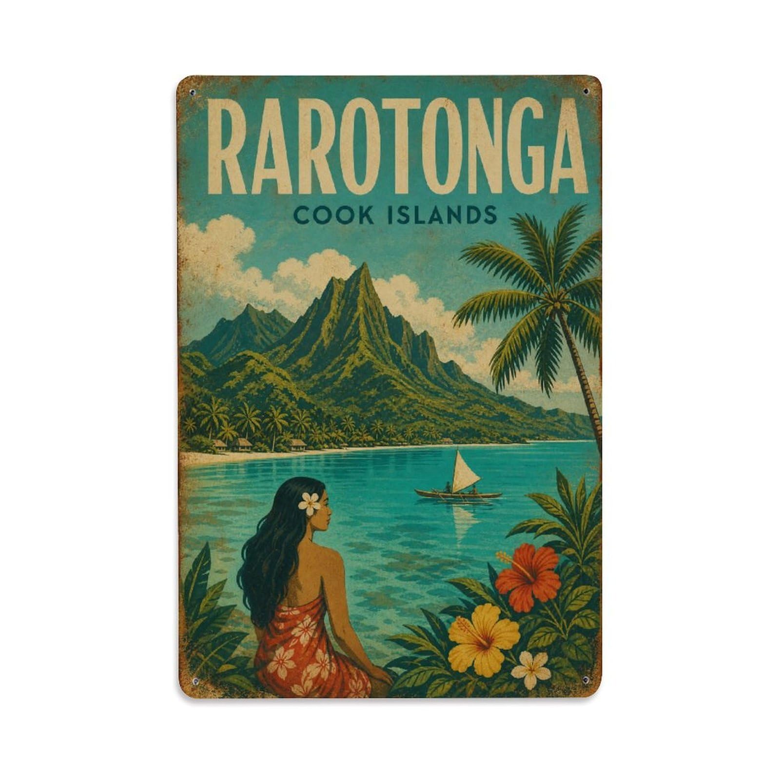 Metal Tin Sign Retro Travel Cook Islands Rarotonga