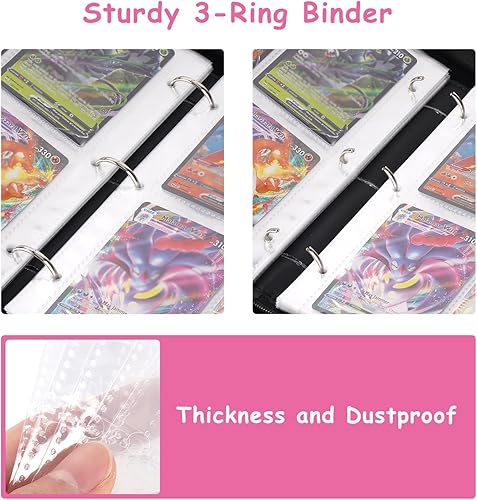Miniatura 4 de Carpeta de 4 bolsillos para tarjetas de Pokémon con mangas, 480 tarjetas TCG grande, 3 anillos y 60 fundas para libros, con cremallera, álbum de